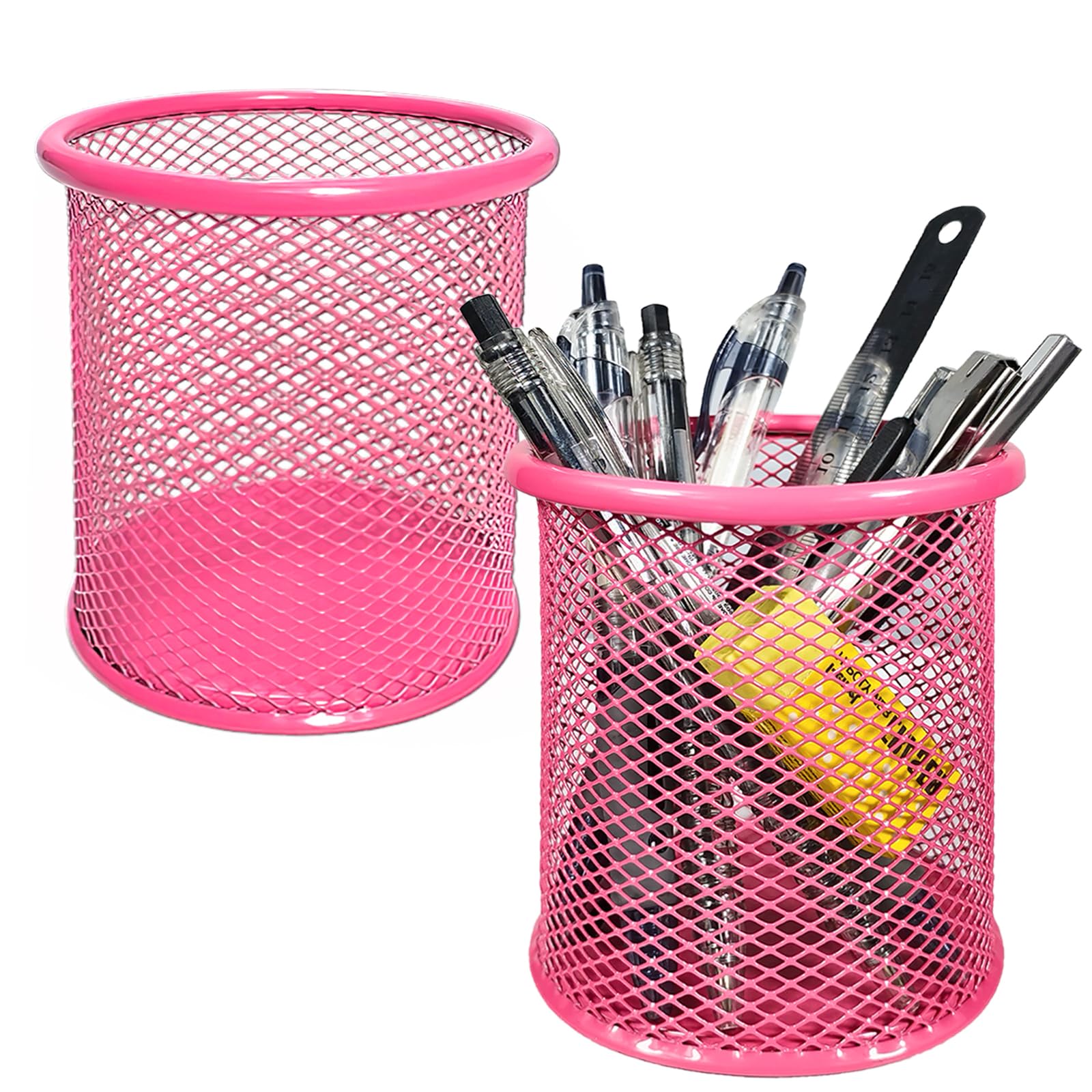 Portapenne In Rete Metallica Detectalia - Organizzatore Da Scrivania Rotondo Per Penne E Matite, Nero, Design Industriale - Foto 8