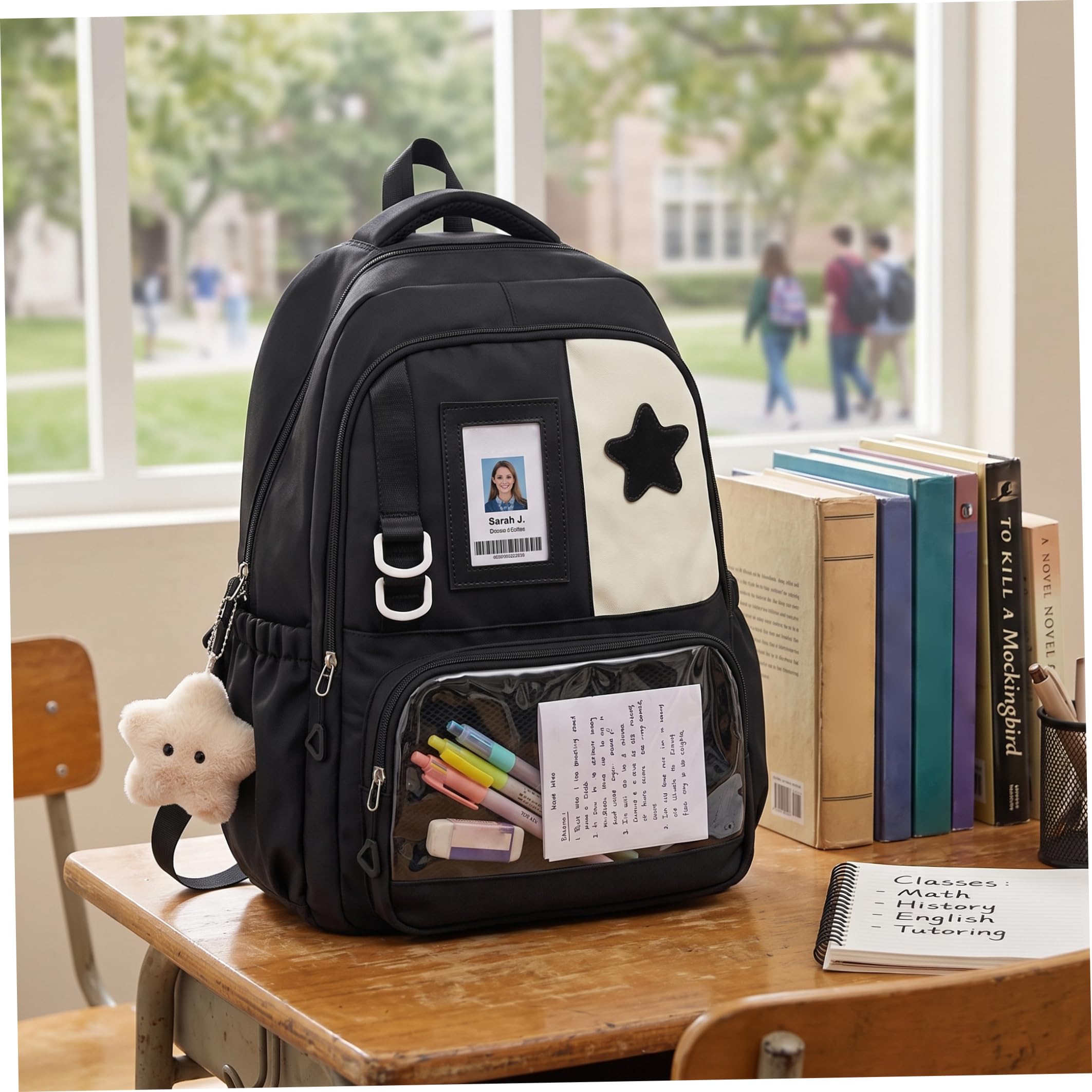 Borsa Ita per la scuola Borsa Kawaii fai da te con ciondolo a stella, nera