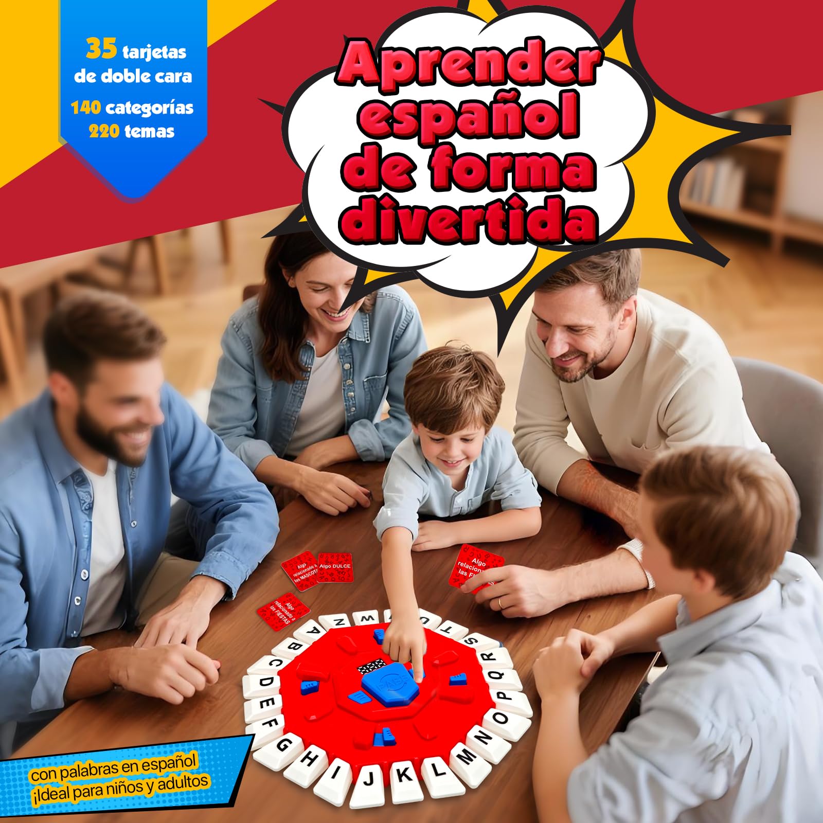 RoserRose Juego de Mesa en Español, Juego de Palabras, 2 Modos de Juego, 35 Tarjetas (140 Categorías), Portátil y Educativo, Ideal para Familias y Fiestas (A)