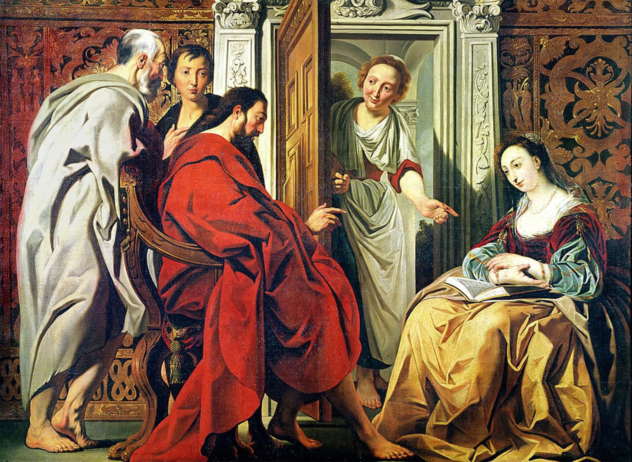SERENDIPITP Abstract Painting Mural Print Picture Wall Decor Painting Christ At the House of Martha and Mary of Bethany by Jacob Jordaens Vintage Wall Artwork for Home Decor 60x90cm