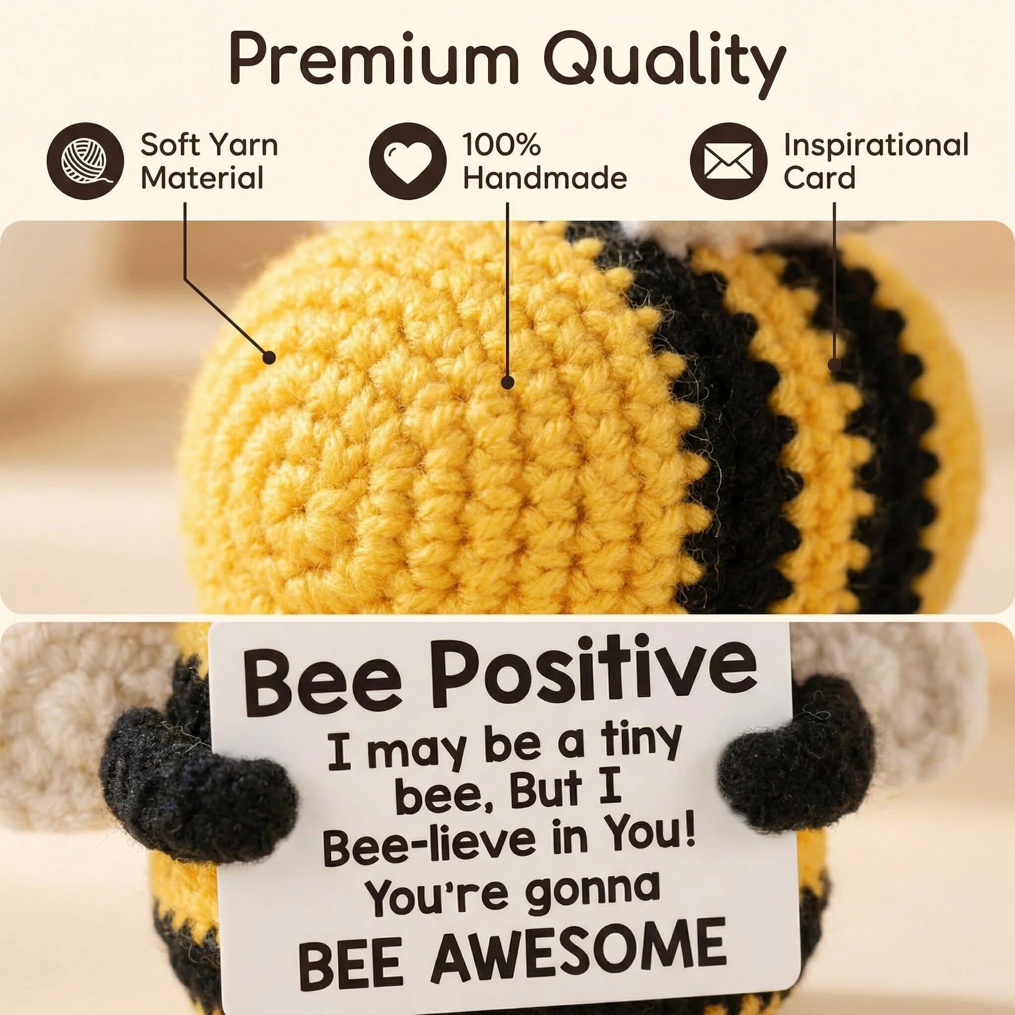 QIANSSE Handmade Crochet Doll, Mini Emotional Support Animal Gift with Inspirational Card - Image 3