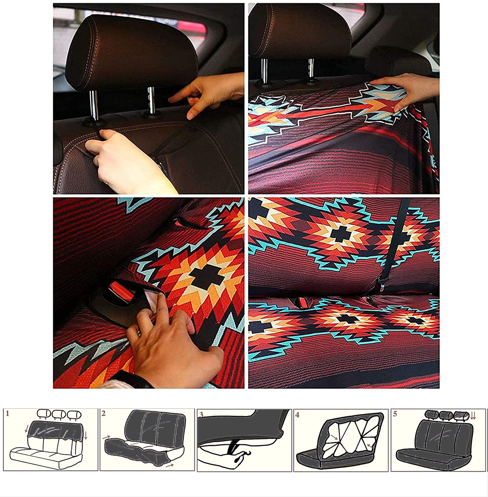 CLOHOMIN Set completo di coprisedili anteriori e posteriori per auto, comodi coprivolante e spalline, protezione per cintura di sicurezza, perfetti per la maggior parte dei SUV, camion, furgoni e