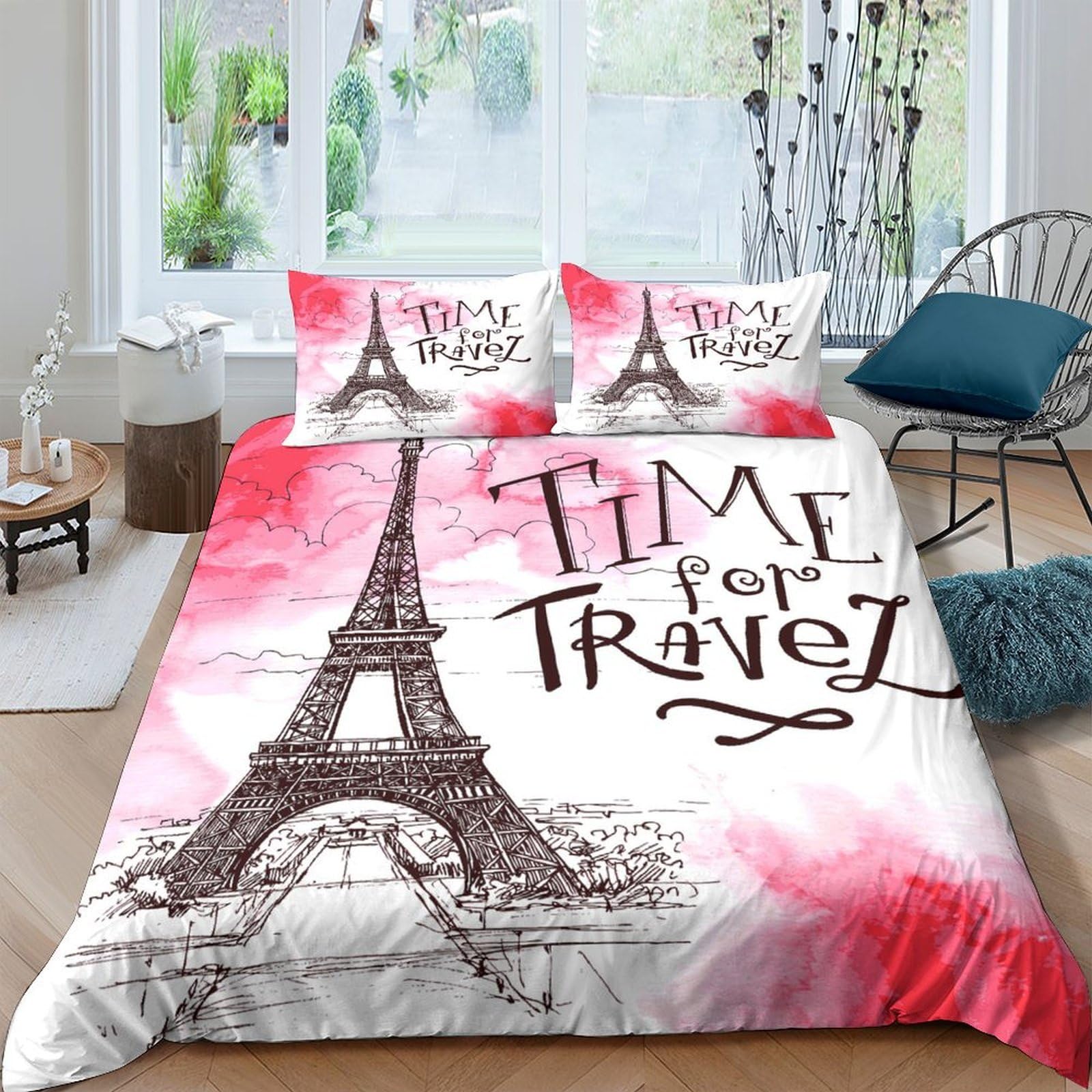 Ctjqhvkz Style-8 3D Printed Eiffel Tower Fitted Sheet Microfiber Pink Paris Travel Bed Cover For Bedroom Dorm Mattress Decor Single（135X200cm）