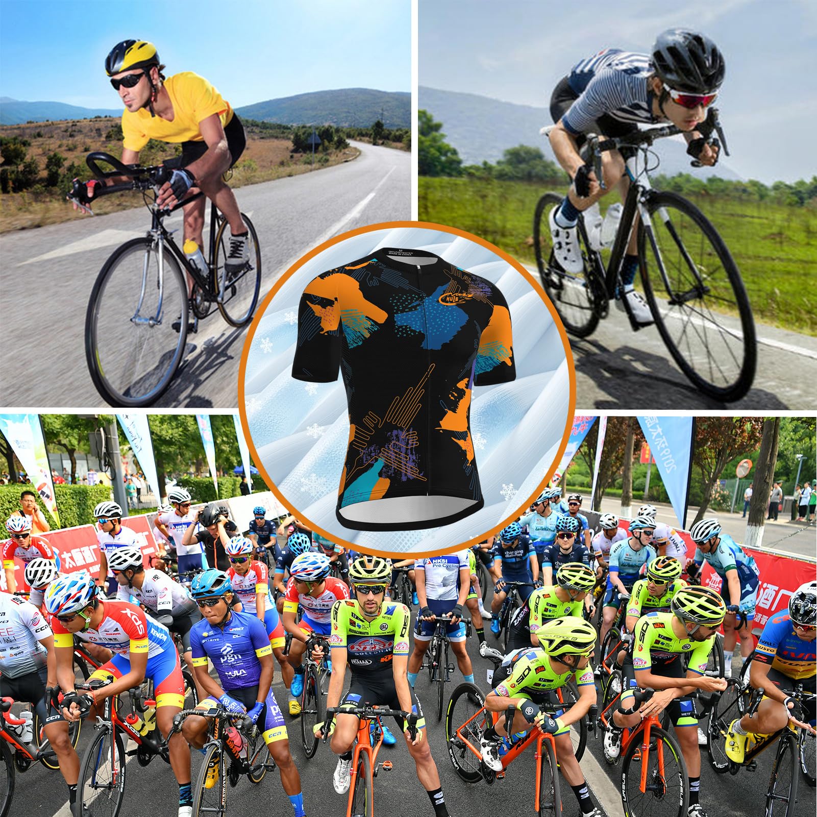 HULG Maglie da Ciclismo da Uomo,Maglia Ciclismo con Manica Corta Maglietta MTB Traspirante Asciugatura Veloce Riflettente per Multi-Sport Mountain Bike Ciclismo Palestra