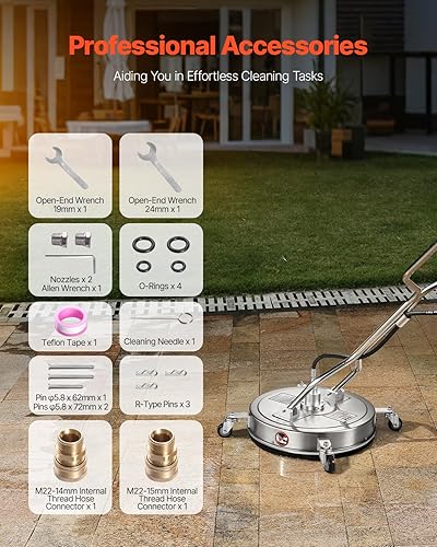 Miniatura 6 de VEVOR Limpiador de superficie a presión de 20 pulgadas, accesorios de lavadora a presión de acero inoxidable con 4 ruedas, 4000 PSI máximo, conector