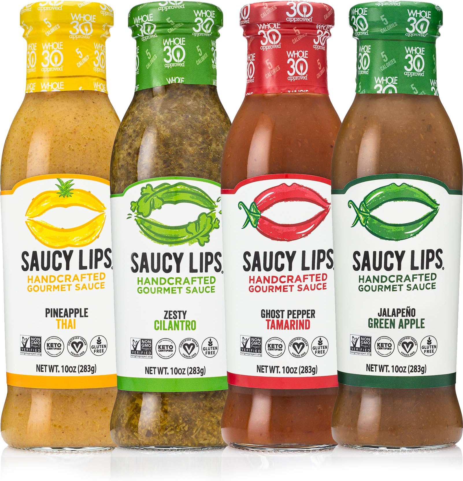 Saucy Lips, Best (4-Pack), Handcrafted Gourmet Sauces and Marinades, Vegan Dressing, Keto Certified, Whole30 Approved, Sugar & Gluten Free, Non-GMO, Low Carb & Low Sodium Dressing, 10 oz