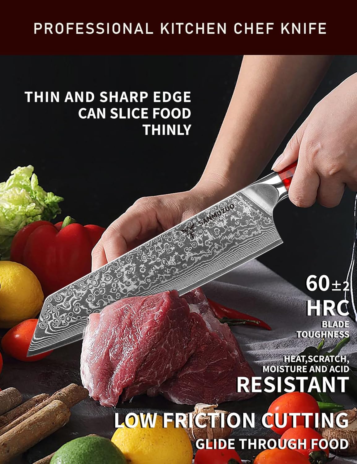 SANMUZUO Couteau Kiritsuke de 22cm