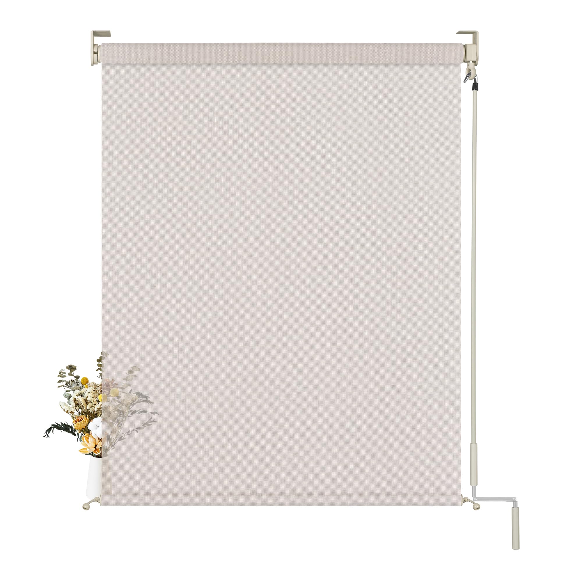 Sulugood Outdoor Blinds for Patio Roll Up Waterproof Outdoor Roller Shades,Cordless 10% Openness Solar Fabric Light Filtering Roller Blinds for Porch,