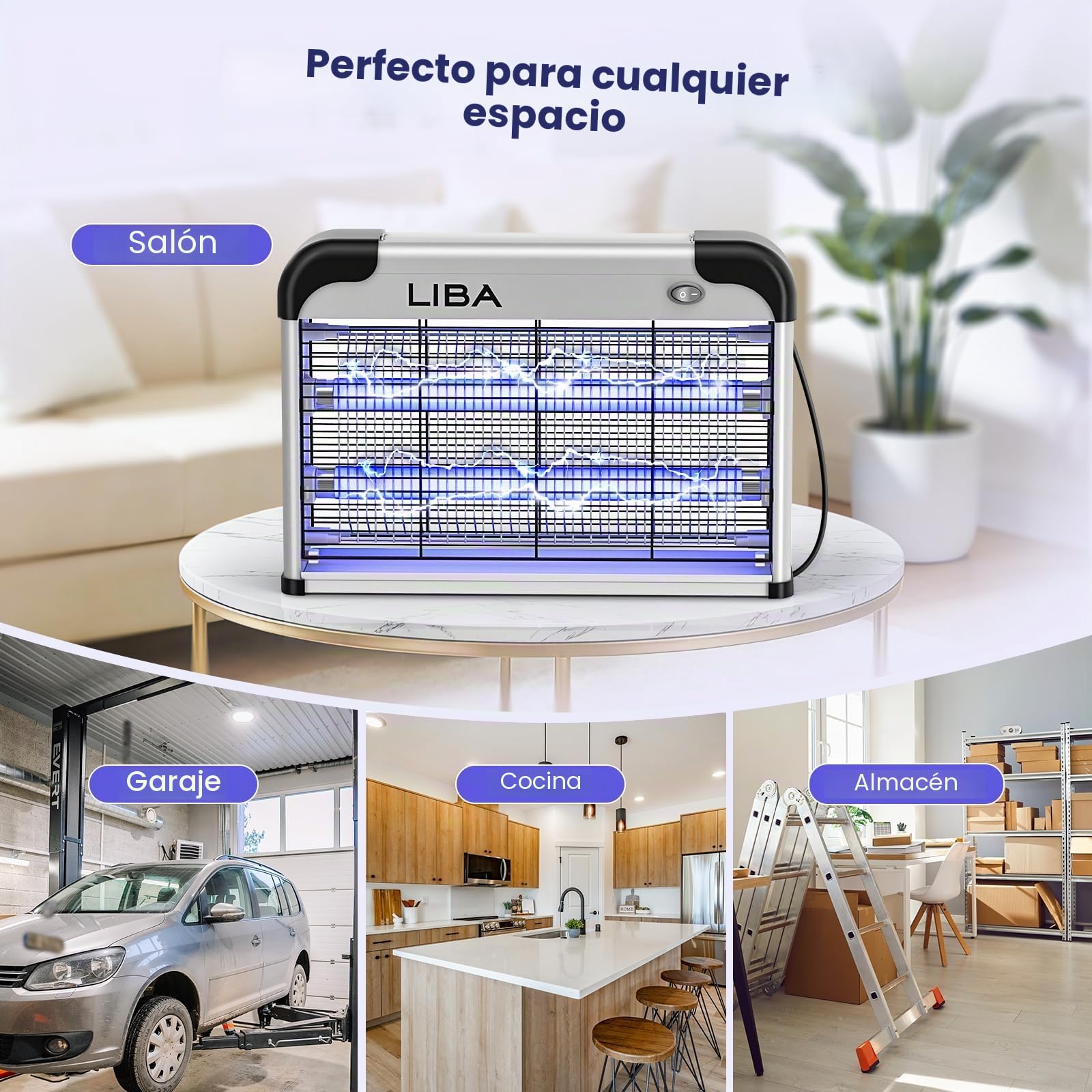 Liba Mata Mosquitos Electrico, 20W Lámpara Mata Insectos Electrico - Matamoscas, Polillas y Avispas Para Interiores, Lámpara UV Repelente de Mosquitos Incluye 2 Bombillas de Repuesto y Bandeja Lavable