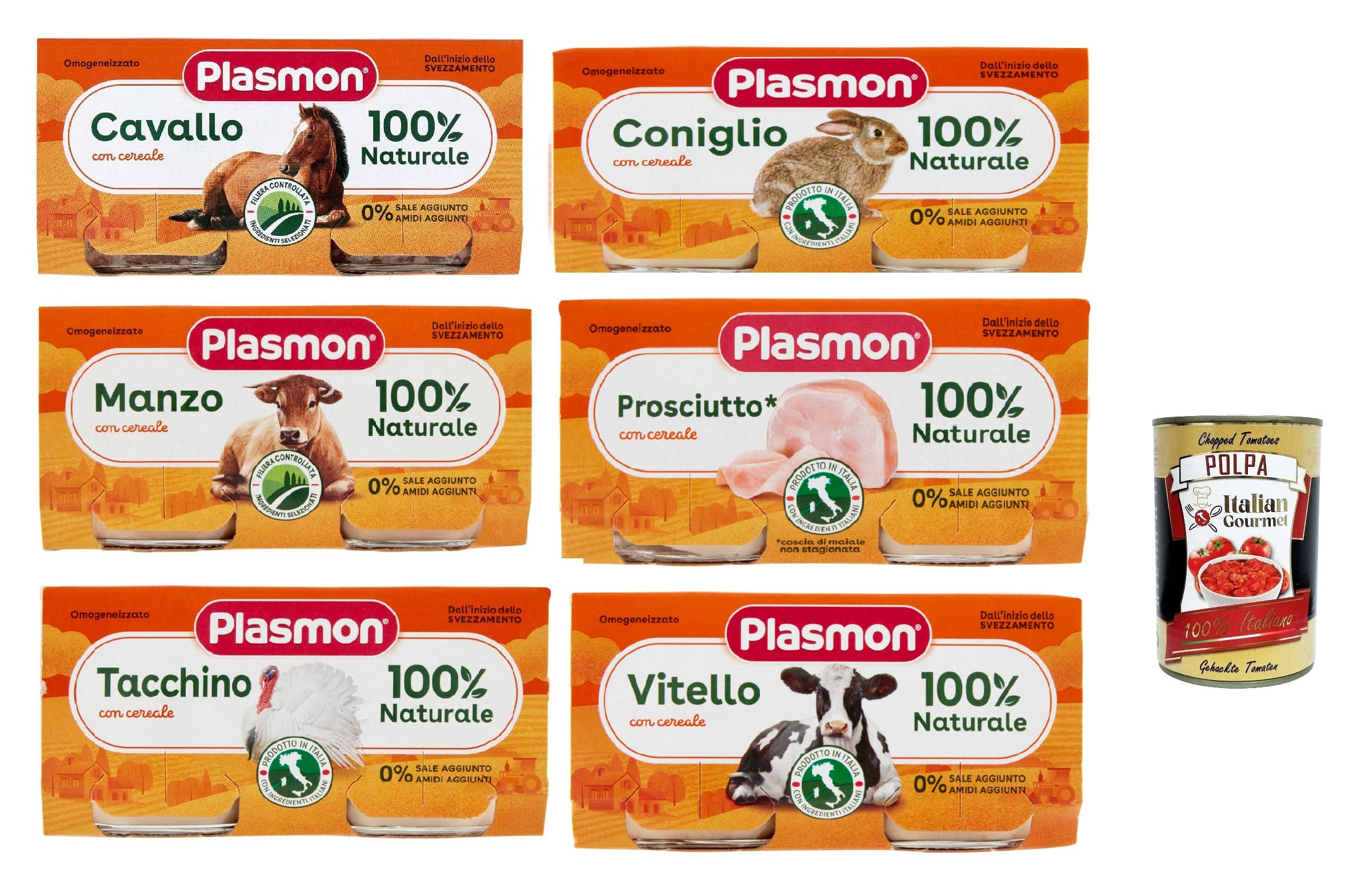 Plasmon Carne Testpaket 6x (2x80g) Mit italienischem Fleisch, 100% natürlich, ohne Stärken und Räume hinzugefügt + Italian Gourmet polpa 400g