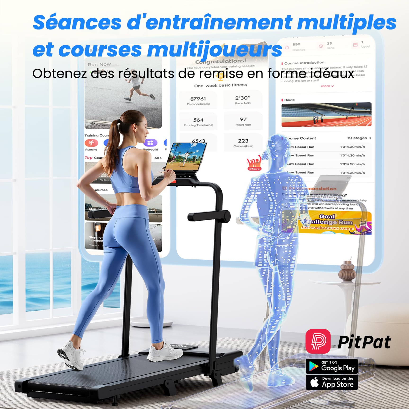 Superun Tapis de Course 3.0HP avec Inclinaison, APP et Télécommande, Capacité 136kg, 1-12km/h