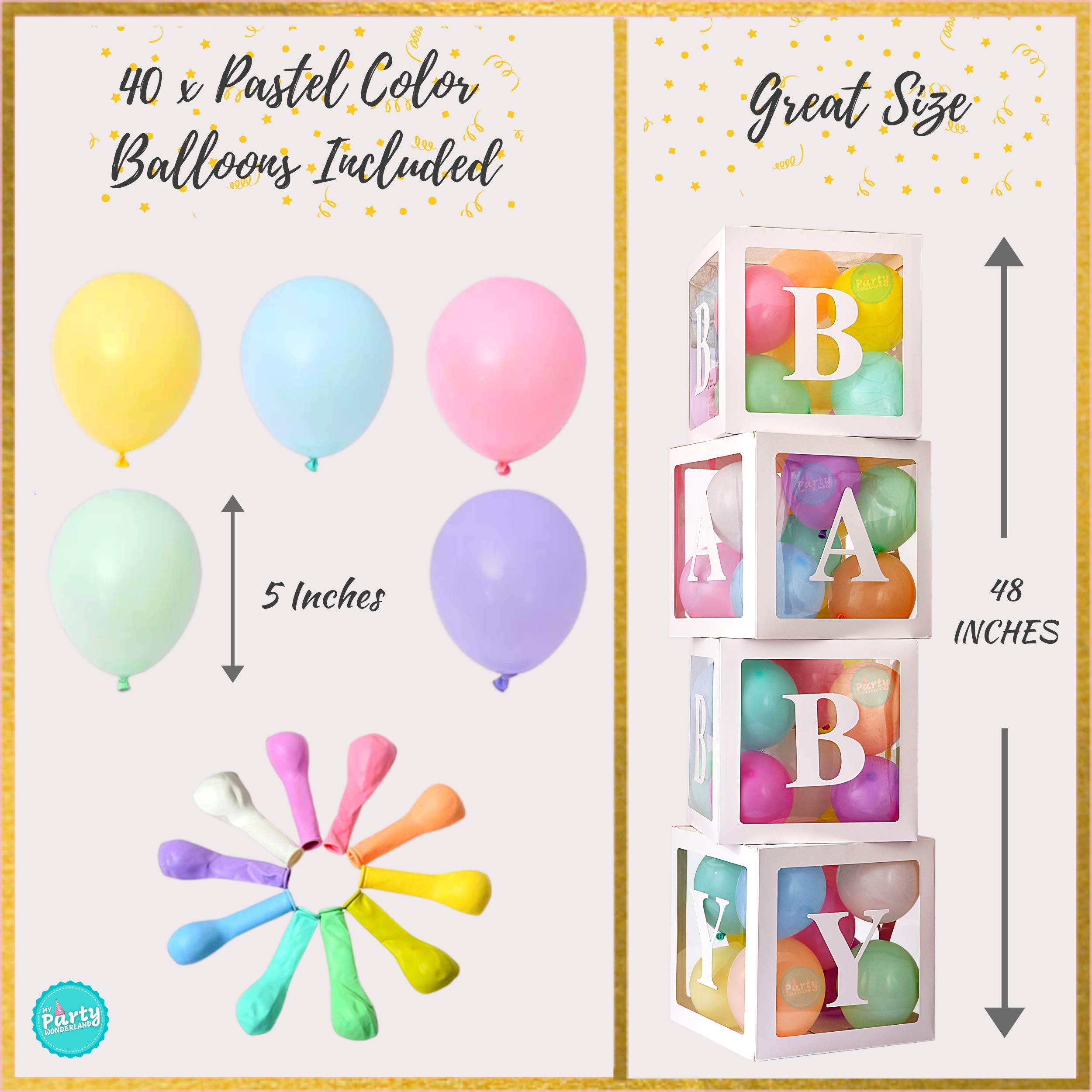 Baby Shower Boxes Party Decorations Premium Kit 60 Pieces, Boy or Girl, 4pcs White Transparent