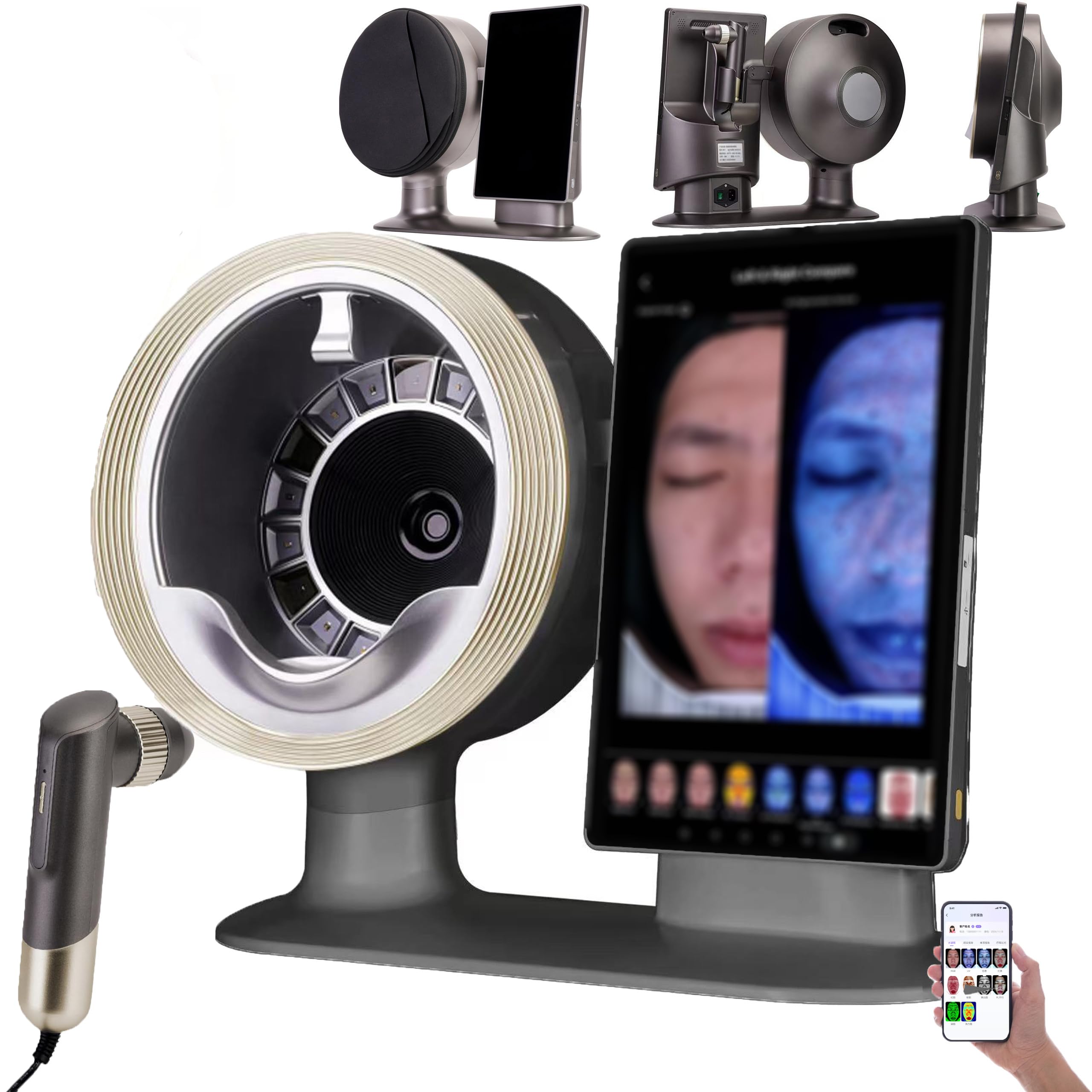 Analizador De Piel Facial Inteligente con Pantalla HD De 15,6 Pulgadas, Detector con Mango, 18 Elementos De Prueba, 5 Predicciones De Síntomas Y Recomendaciones Cuidado La Piel Gold