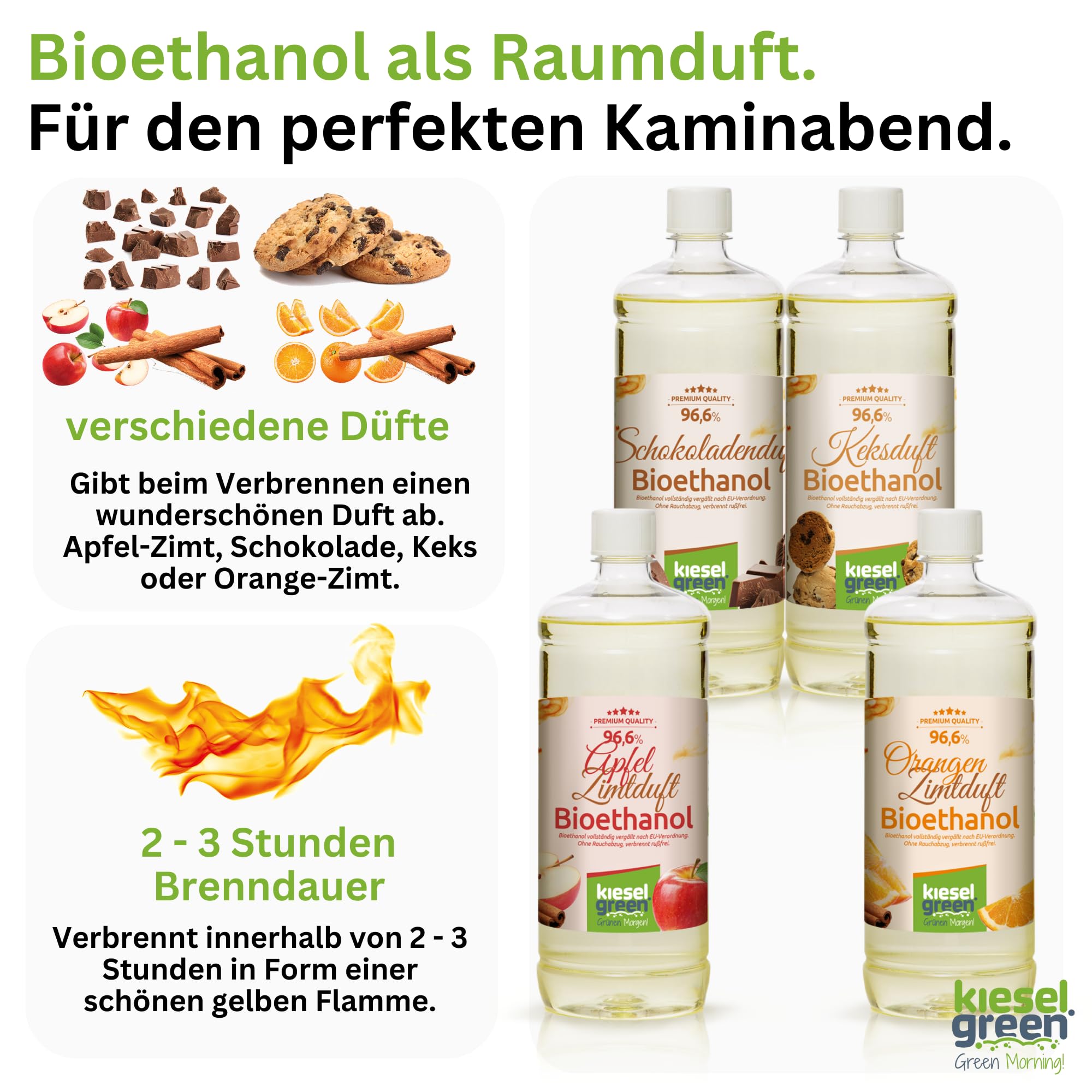Bioethanol 12 x 1 Liter mit Duft für Ethanol-Kamin, viele Sorten - Bio Ethanol als Raumduft in vielen Duftnoten - Parfüm für Bio Ethanol Kamin Indoor oder Bioethanol Tischfeuer (M4)