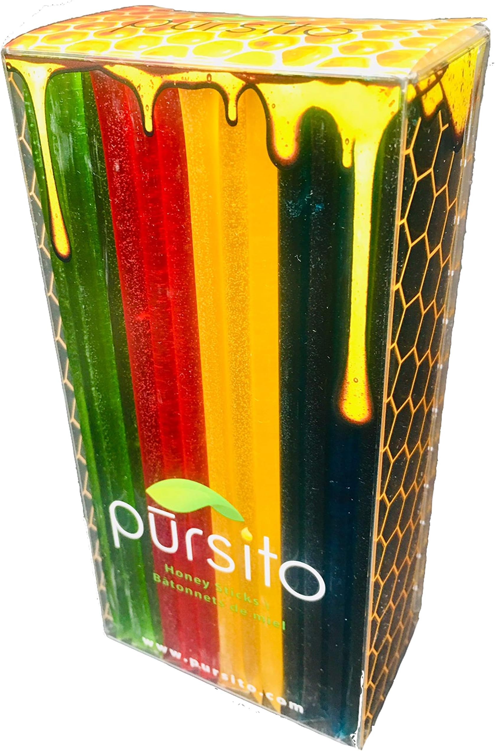 Sour Honey Sticks 100 Gift Box Pursito Brand Variety Pack Set of Honeystix 100 Count (25 ea flavor): Sour Blue Raspberry, Sour Green Apple, Sour Lemon & Sour Cherry