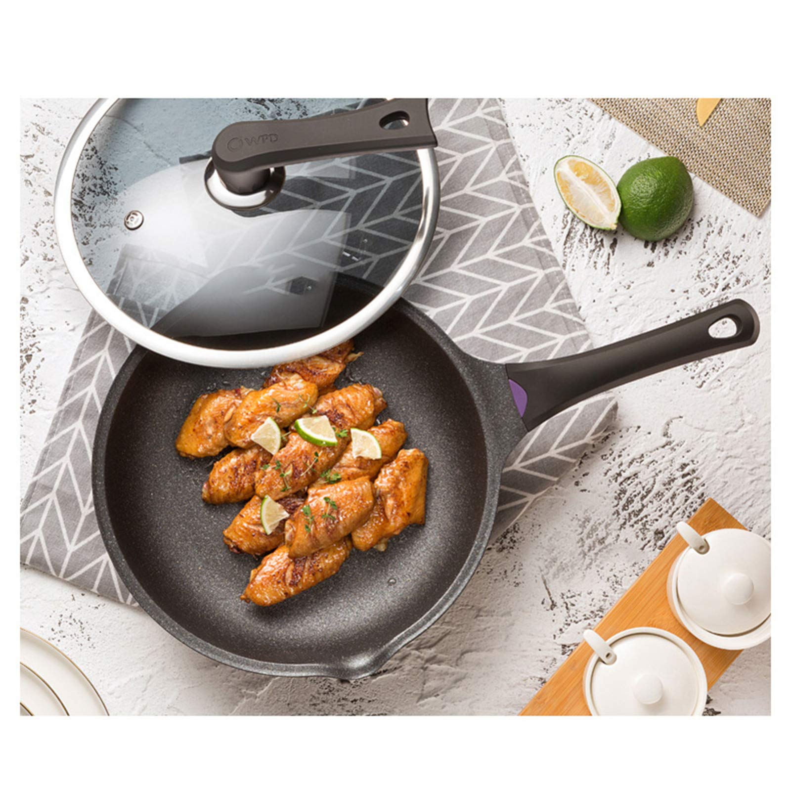 Wok z powłoką nieprzywierającą i pokrywką – niezbędne wyposażenie kuchni i domu – do smażenia, duża patelnia z aluminiowym dnem o średnicy 32 cm – patelnia indukcyjna z powłoką nieprzywieraj
