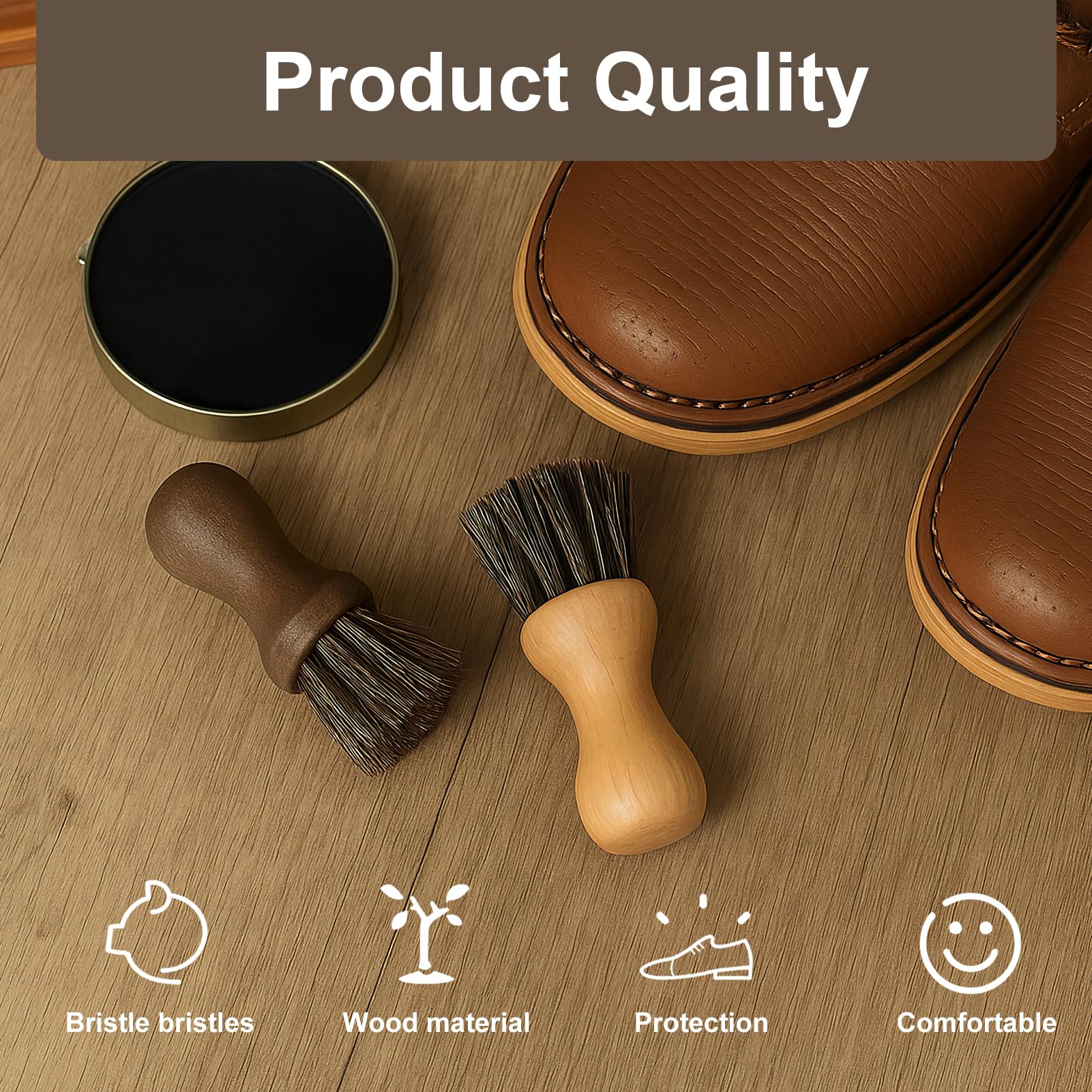 Cepillos para Zapatos de Crin de Caballo Natural,Juego de 2 Cepillo de Crin Fina para Aplicar Betún,Cera y Pulir Calzado de Cuero,Profesional para Limpieza de Zapatos y Muebles