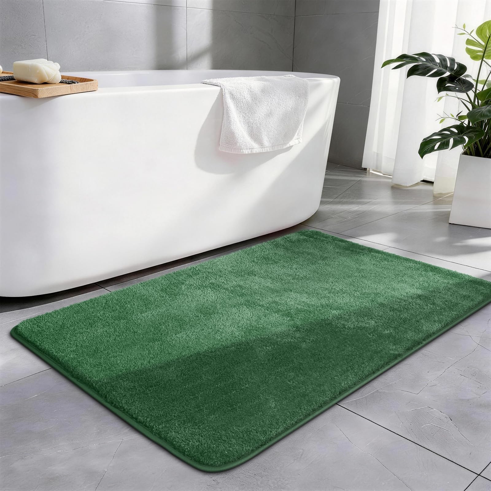 SOANNY Single Bath Mat 60 x 90 cm, Non-Slip, Absorbent, Machine Washable, Soft Shaggy Bathroom Rug, Carpet for Sink Area, Hallway, Kitchen, Entryway, Laundry, Bedside or Patio Door, Dark Green โ image 1