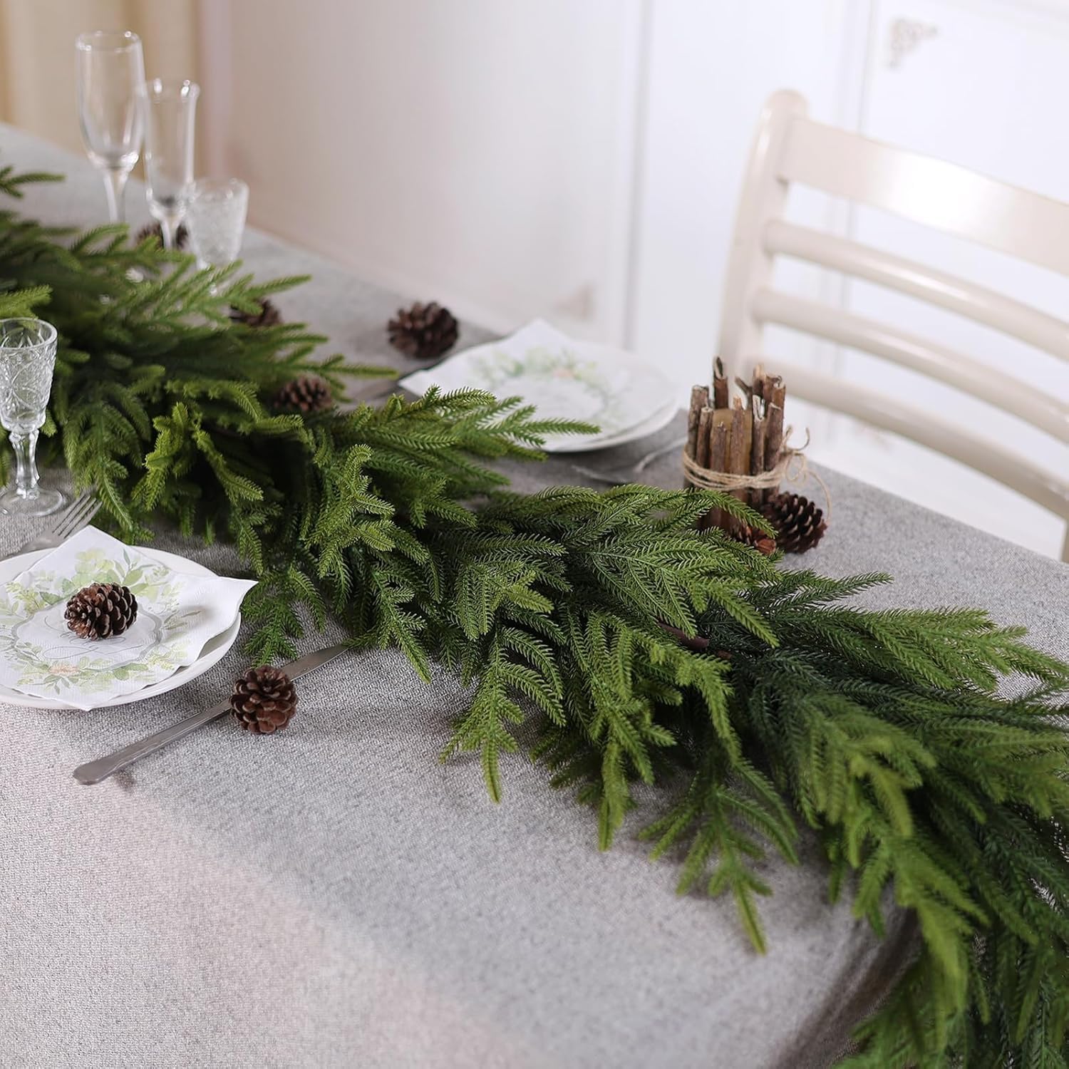 Girlanda sosnowa, 2,7 m, sztuczna girlanda bożonarodzeniowa, długa girlanda ze sztucznej zieleni, na wakacje, kominek, płaszcz, okno, schody, do wewnątrz, na zewnątrz