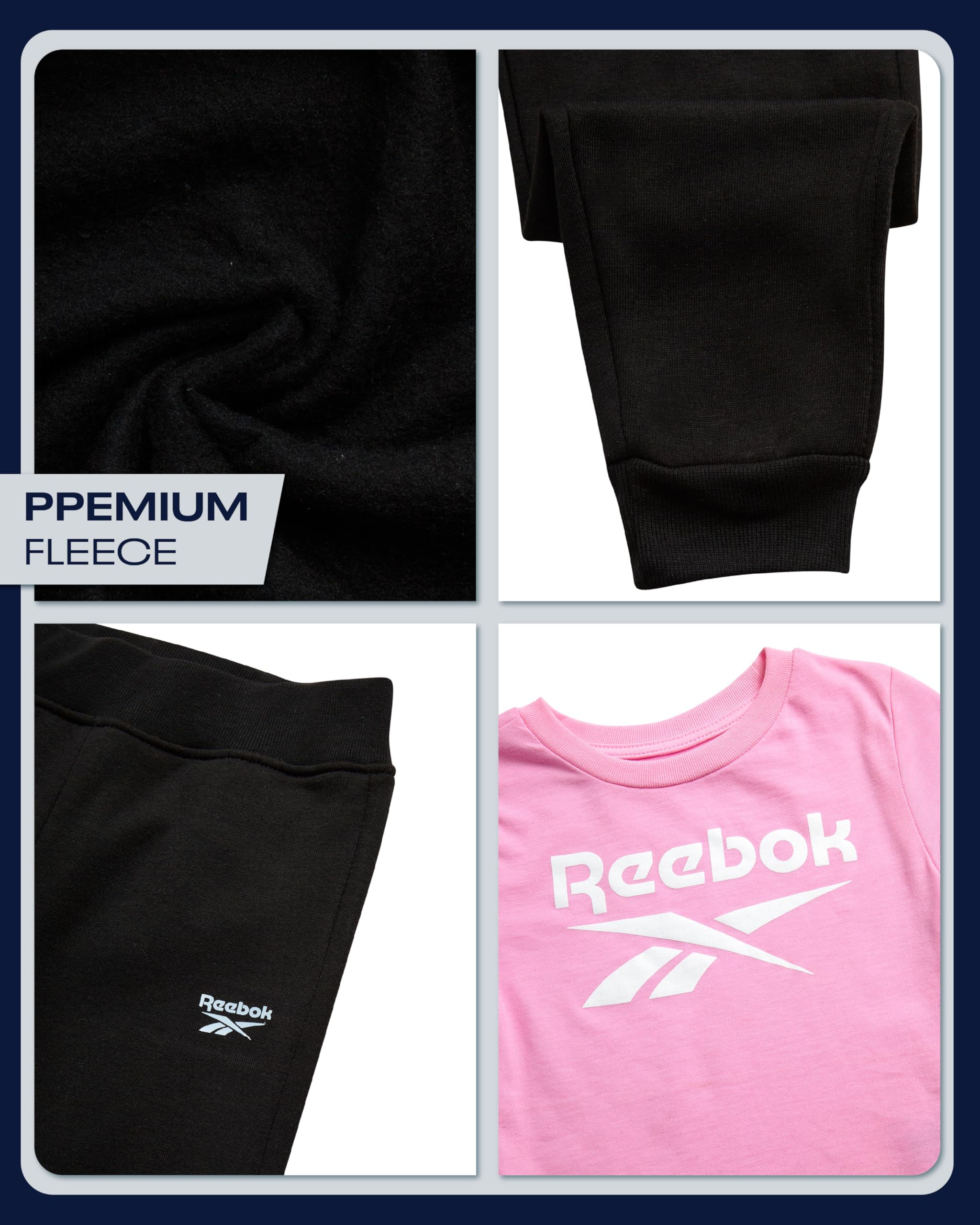 Reebok Sportbekleidungs-Set für Babys und Kleinkinder, 3-teiliges Set mit Kapuze und Sporthose für Mädchen