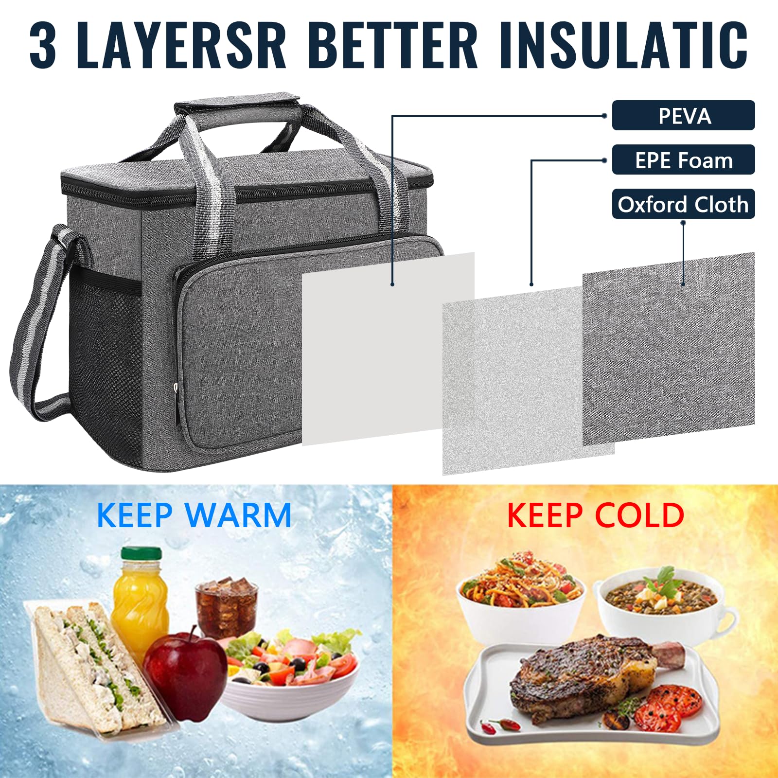 Royouzi Borsa Termica Pieghevole 15L Porta Pranzo con Cinghia Chiusura