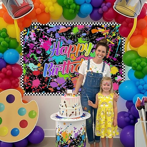 Miniatura 2 de Lofaris Fondo de feliz cumpleaños para fiesta que brilla en la oscuridad, fondo de fotografía de graffiti con salpicaduras de neón, suministros de