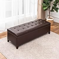 Vista 1 de Ottoman with Storage, 51 Inch Large Ottomans Storage Bench,Faux Leather Upholstered End of Bed Bench with Hinged Lid, Long Foot Rest Stool for Marrón