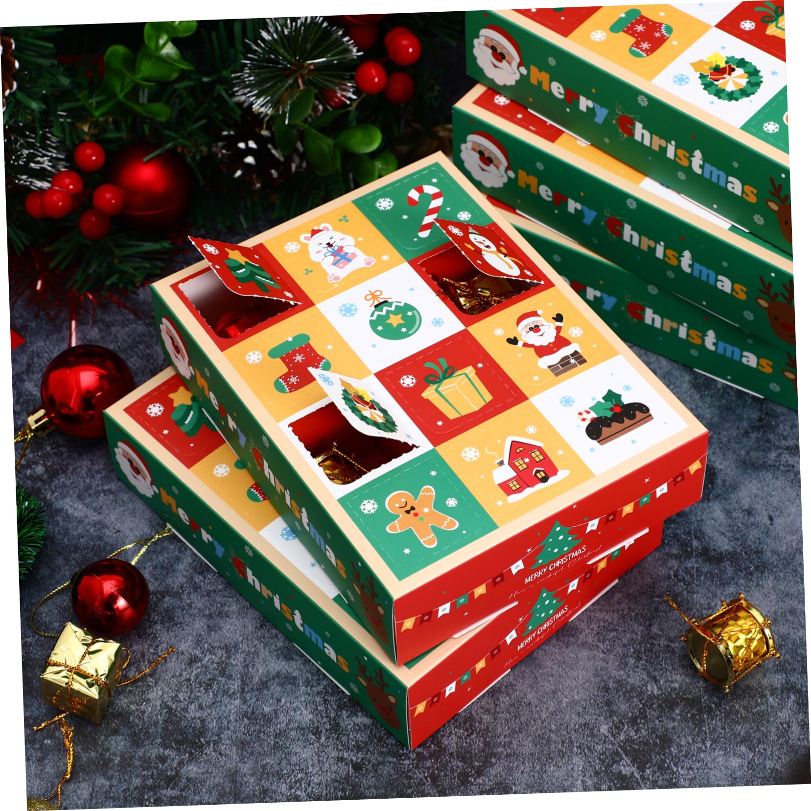 Zerodeko 2 Series Caja De Navideña Compartimentos De Caja Vacía Para Dulces Y Pasteles Ligera Y Para Fiestas Y Celebraciones 10 Piezas*2