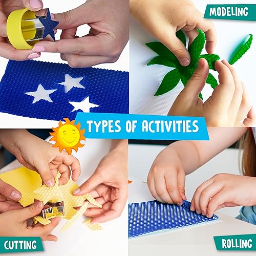 Miniatura 6 de Kit de fabricación de velas de cera de abeja para niños, 100% cera de abejas pura (16 hojas multicolores), suministros de rodamiento de velas para