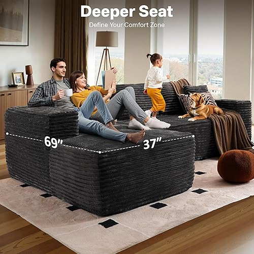 Miniatura 3 de Sofás seccionales Cloud de 104 pulgadas para sala de estar, sofá sin hueso en forma de L en una caja, sofá cama con cómodo diván, no requiere