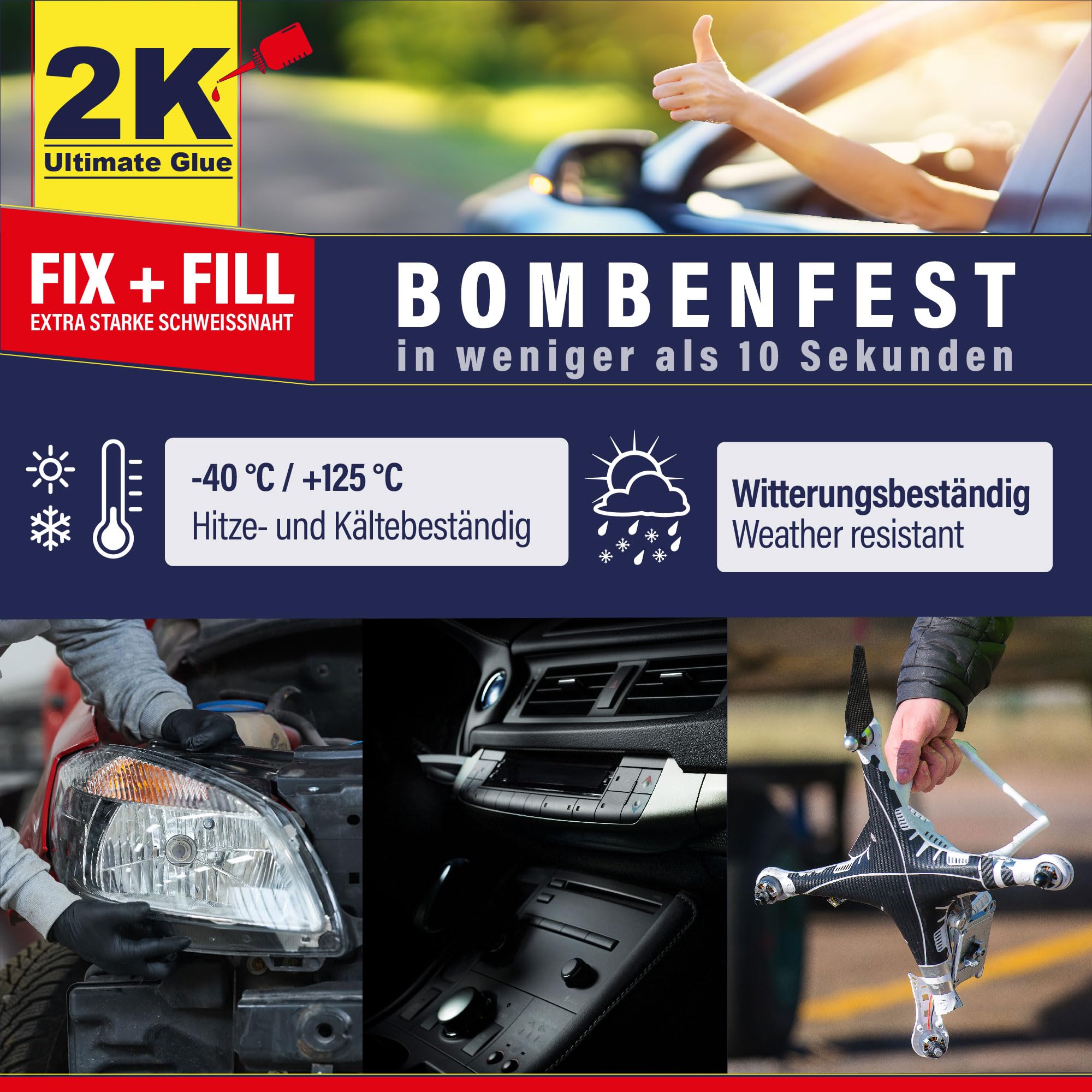 FIX + FILL Kleber extra stark für Kunststoff Gummi Stein Keramik Sekundenkleber/Superkleber - Kunststoff Reparaturset Super glue 2 komponenten Kleber Industriekleber (3 Sets)