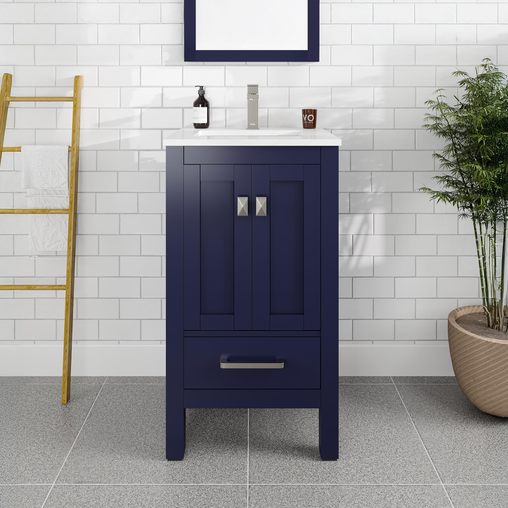 Eviva London 20 in. Blue Single Sink Bath Vanity with Carrara Quartz Top and Undermount Porcelain Sink
