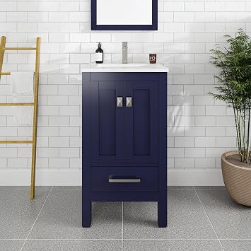 Eviva London 20 in. Blue Single Sink Bath Vanity with Carrara Quartz Top and Undermount Porcelain Sink