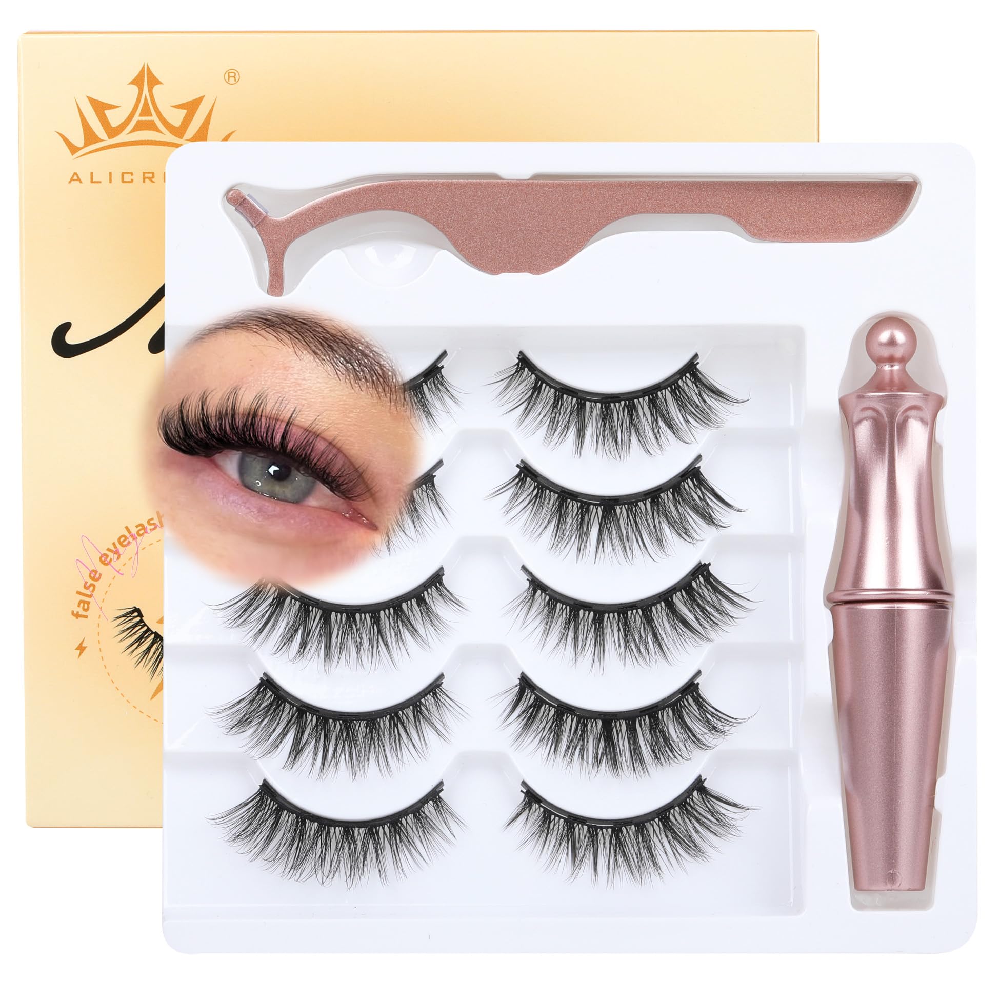 Magnetic Eyelashes with Eyeliner Natural Look Magnetic Lashes with Applicator No Glue Needed Cat Eye Lash Wispy Magnet