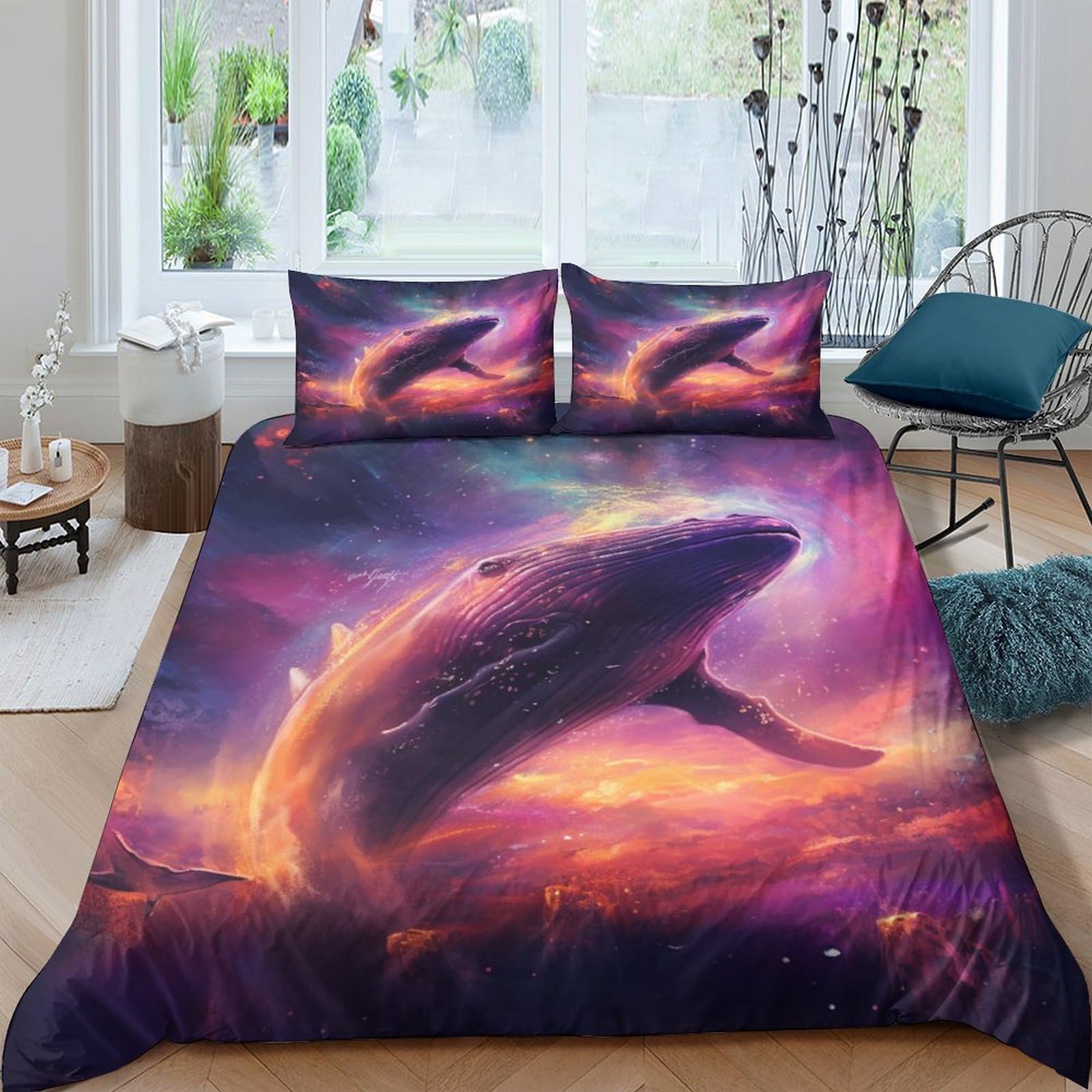 Parure de Lit Baleine 3D 200x200cm pour Transformer Votre Chambre en Refuge Marin Apaisant