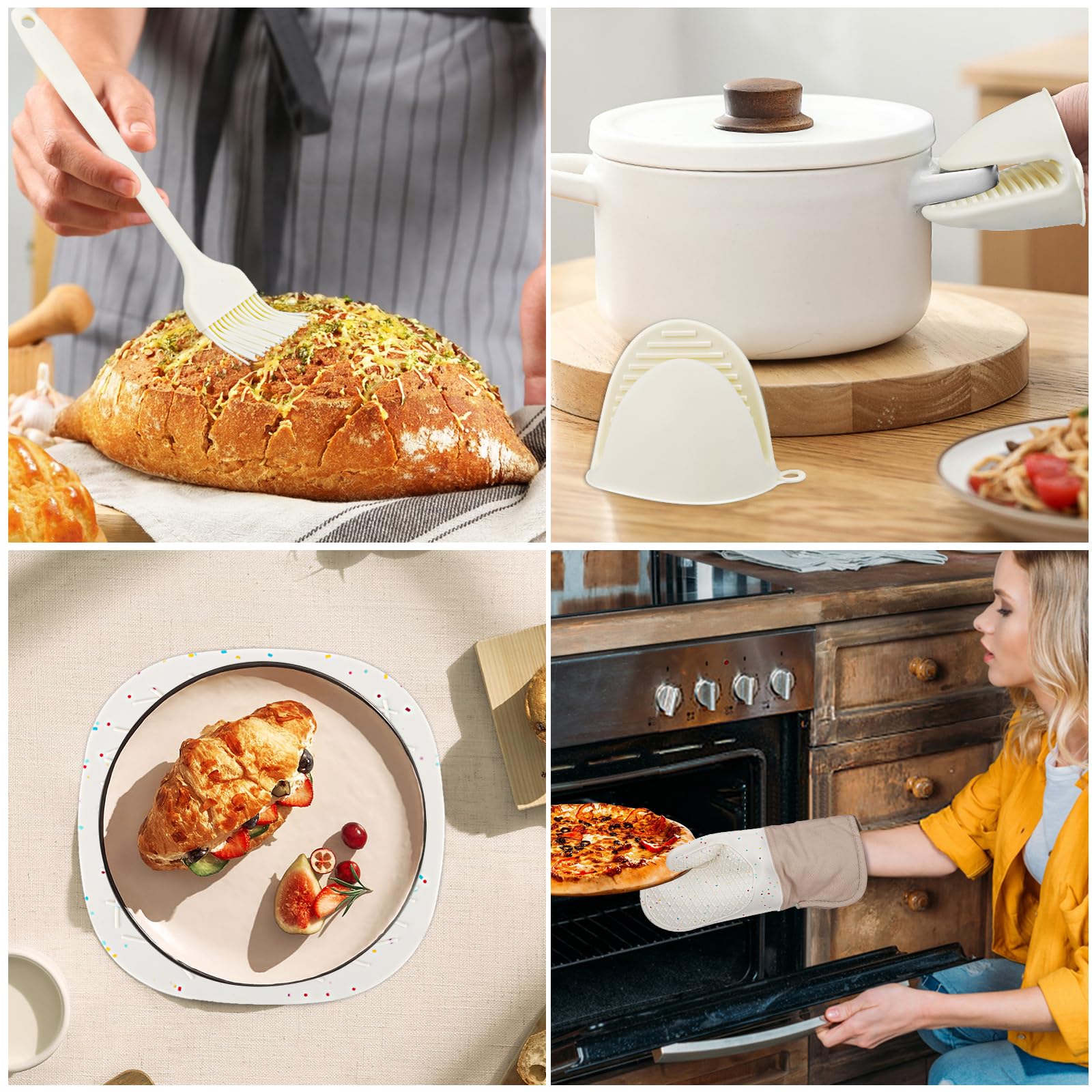 Rękawice kuchenne, rękawice do garnków, odporne na wysokie temperatury, zestaw 6 sztuk, rękawice do garnków, bawełna, silikon, rękawice kuchenne, nadają się do gotowania, pieczenia, grillowania