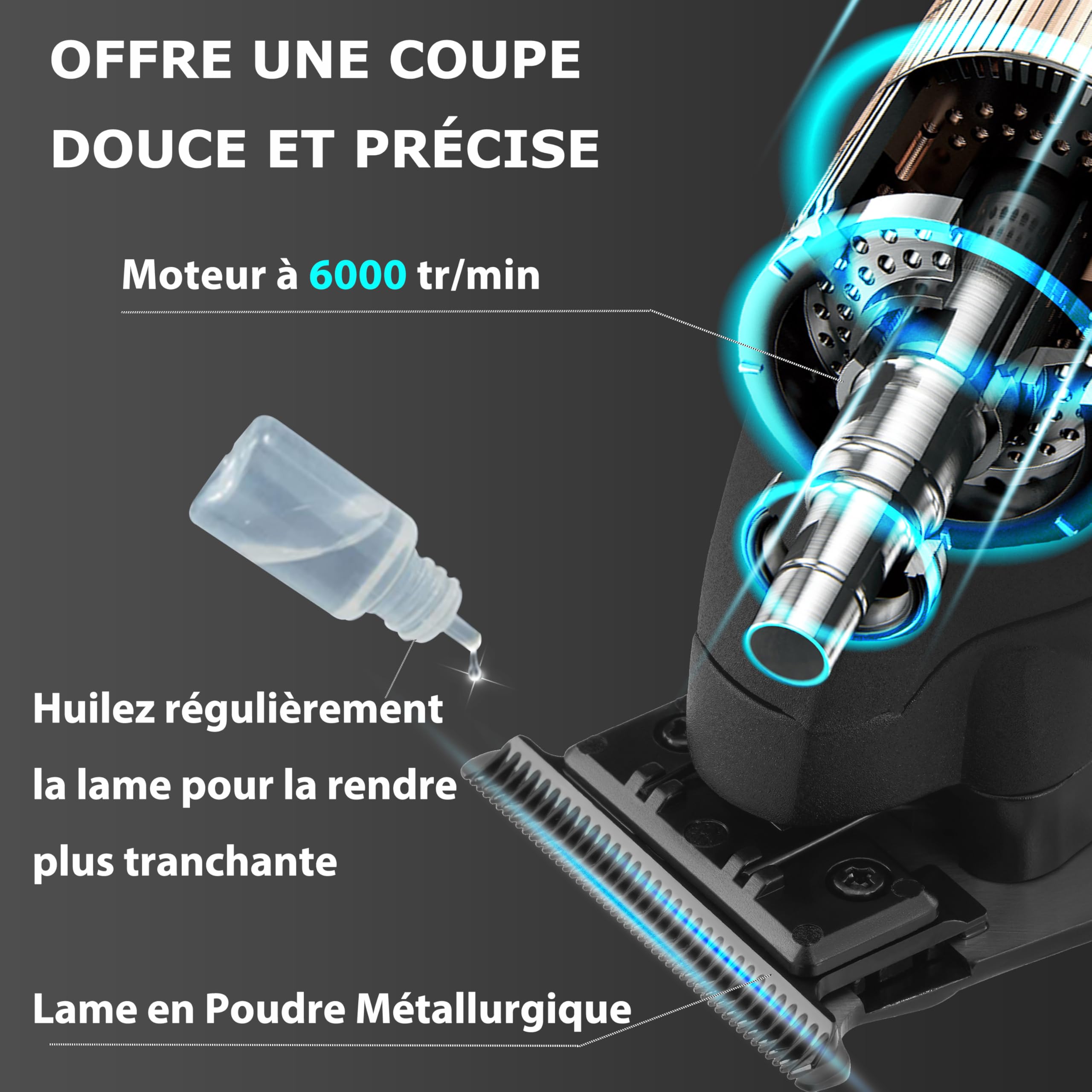 KEMEI Tondeuse professionnelle 2293 pour homme avec lame en T, rechargeable sans fil