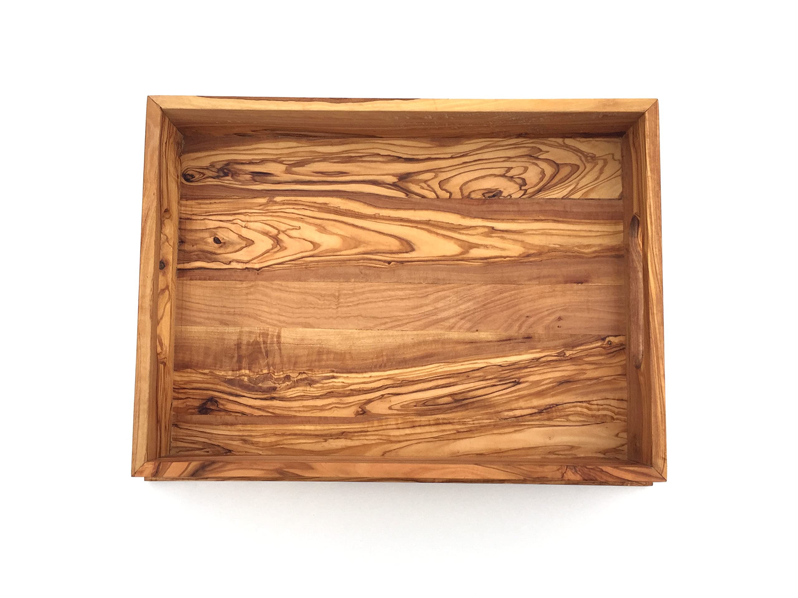 Bandeja para servir con 2 asas, rectangular, longitud 40 cm, bandeja de madera, hecha a mano de madera de olivo, regalo de alta calidad