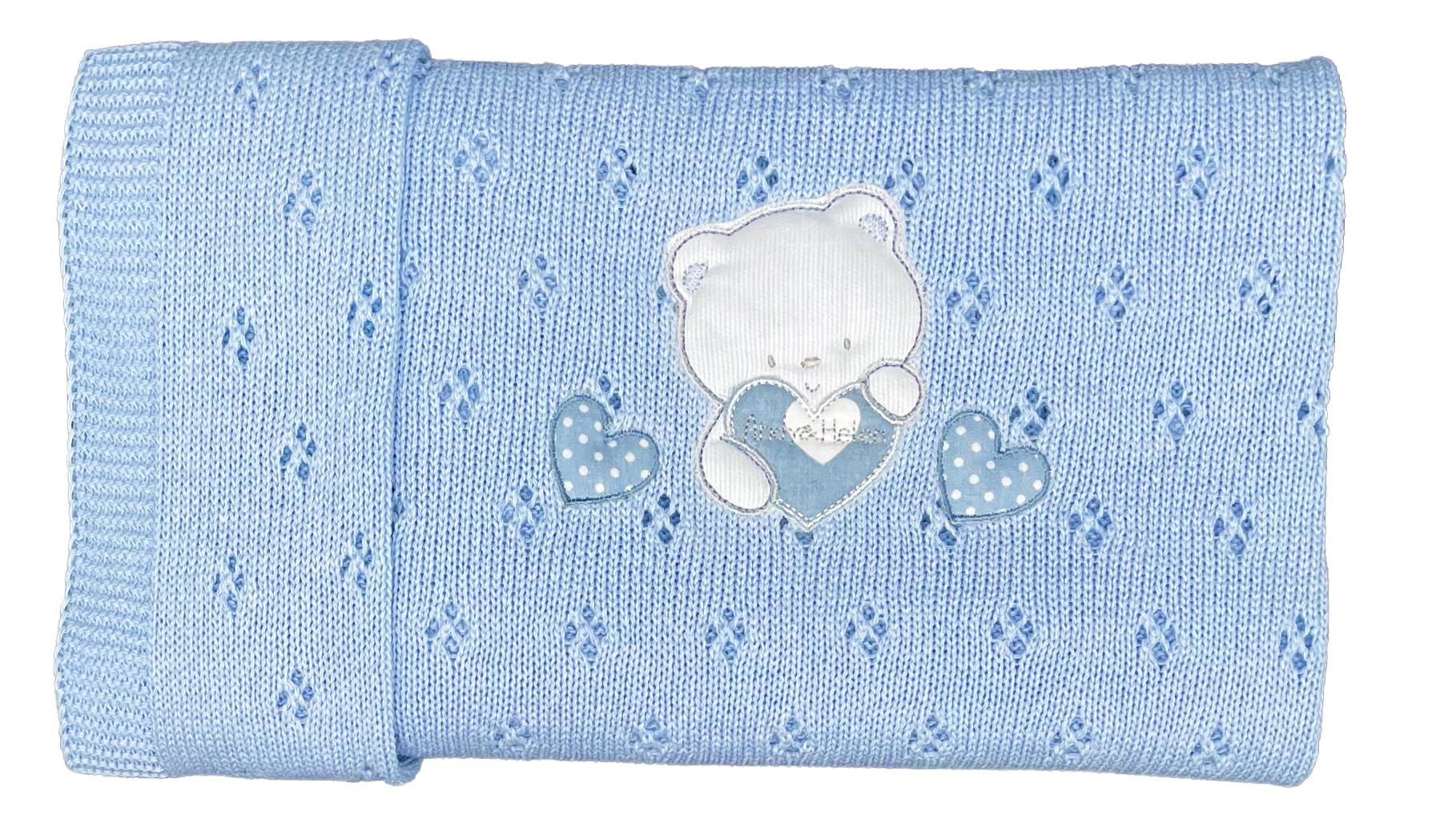 ANDY & HELEN - Coperta estiva in filo di cotone con orsetto per culla e passeggino 75 x 90 cm (azzurro)