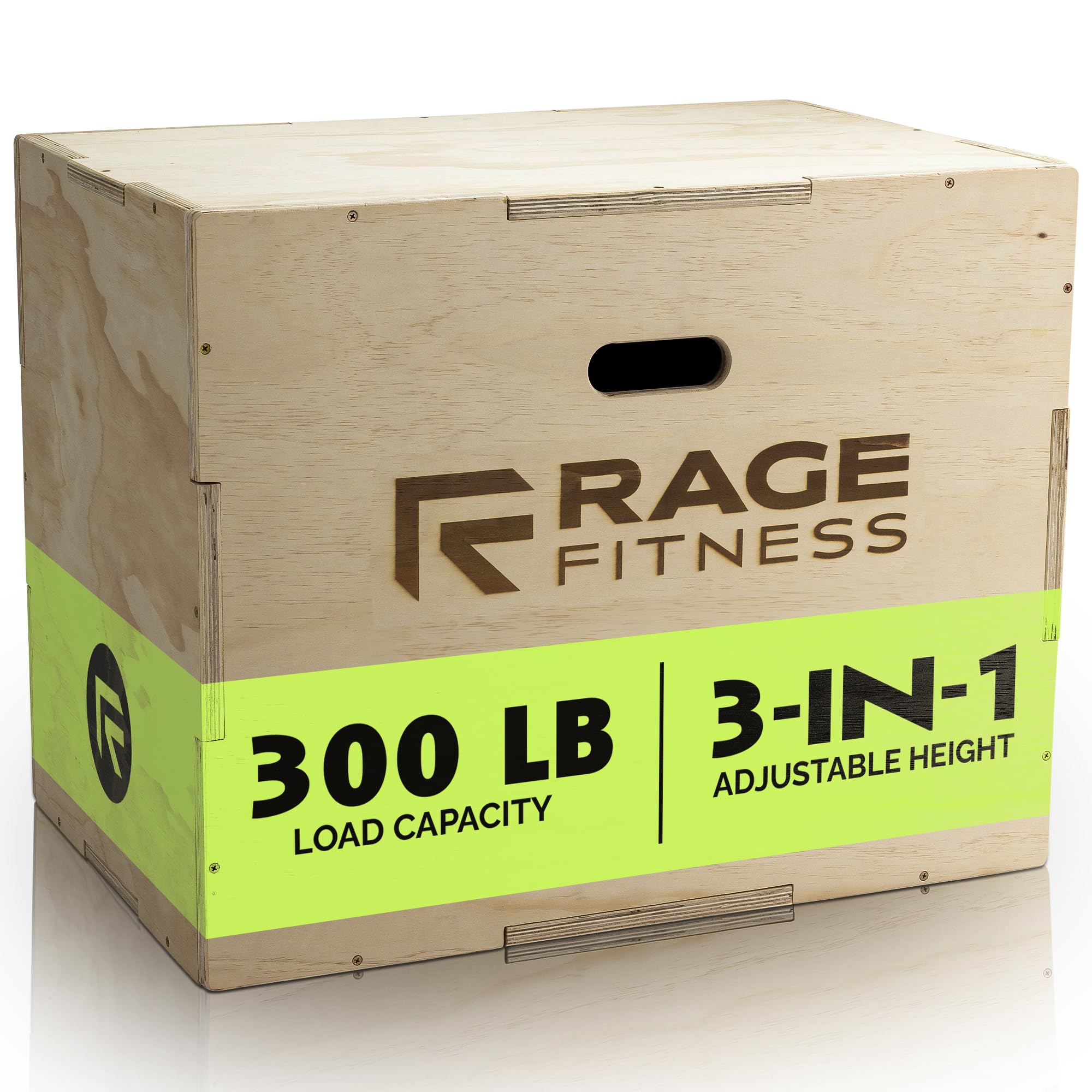 Rage Fitness Plyo Cube, Wooden Plyo Box, 3 in 1 Plyo Jump Box, Jump Training Equipment, Workout Step Platform, Fitness Block for Home and Gym, 20’’ 24’’ 30’’