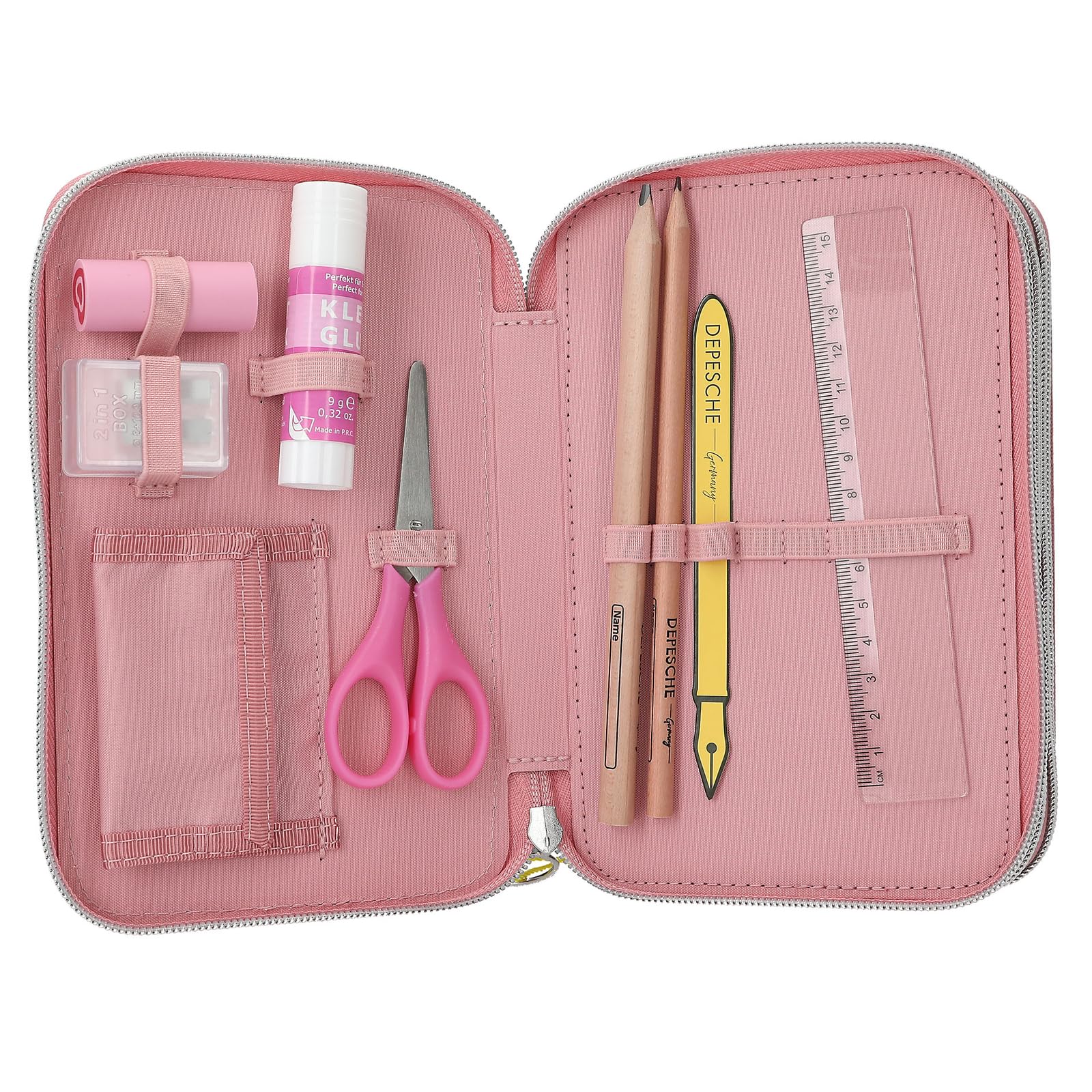 Depesche TOPModel Juicy 3-Fach Federtasche Altrosa mit Buntstiften Schere Lineal