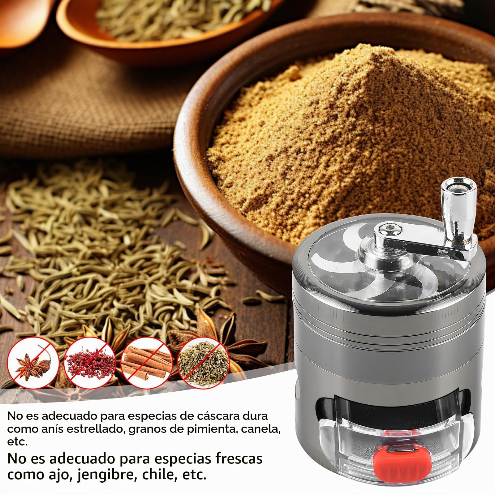 Grinder - Molinillo de especias con manivela, 4 piezas, 63 mm de diámetro, con cajón, aleación de zinc, raspador de polen y tapa magnética para especias, hierbas, hierbas (níquel negro)
