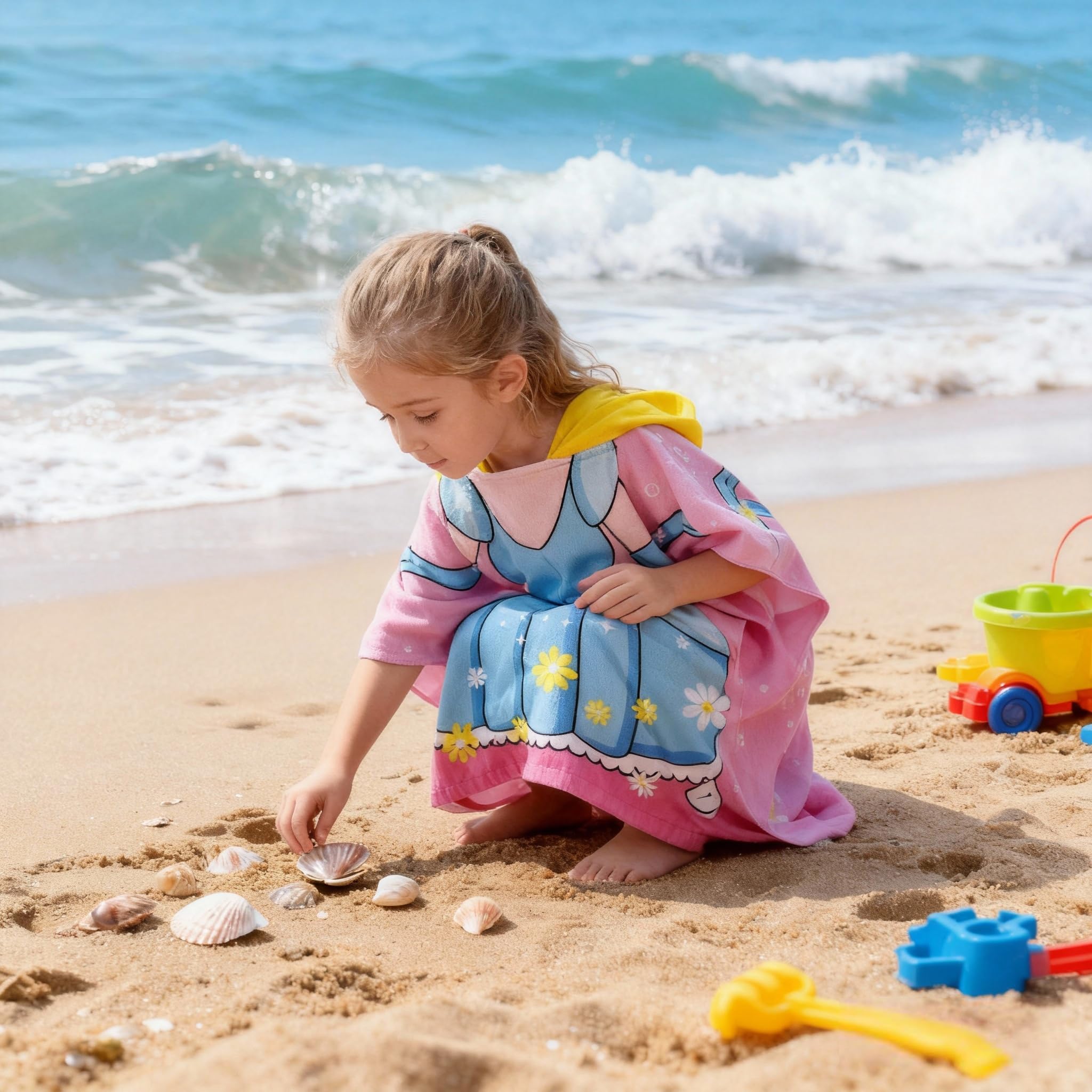 Toalla con capucha para niñas pequeñas, suave y absorbente, poncho con capucha para playa, baño y natación, 47.2 pulgadas de largo x 23.6 pulgadas de ancho