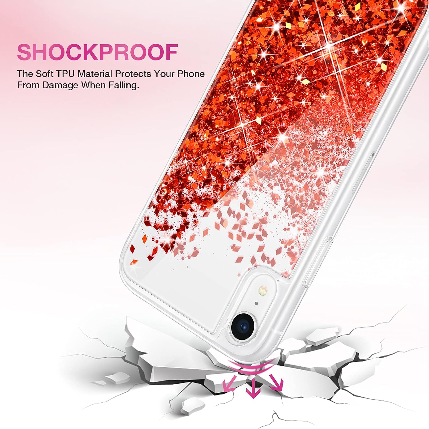 Maxdara Case for iPhone XR Glitter Case Tempered Glass Screen Protector Floating Liquid Bling Sparkle Luxury Pretty Fashion Girls Women Case XR 6.1 inches (Red)