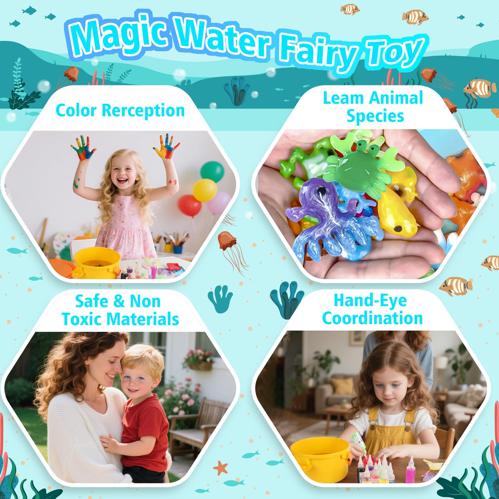 Kit de juguetes mágicos de elfo de agua, juego de manualidades de hadas acuáticas con 20 geles mágicos y 16 moldes, crea tus propias mascotas de agua esponjosas, divertida actividad artística 4