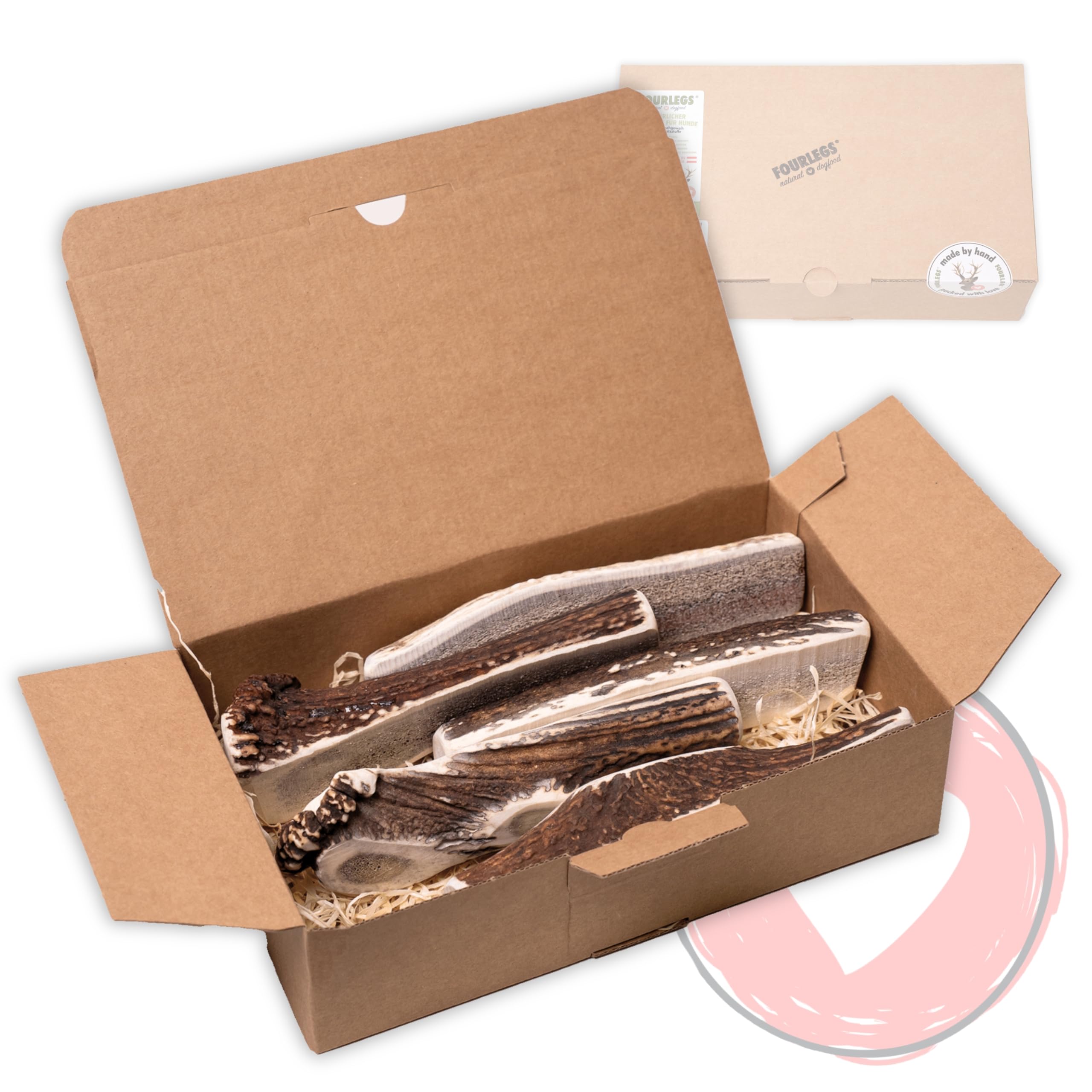 FOURLEGS® Asta Perro Natural Hecha de Asta de Ciervo 100% - con Minerales, Juguete Perro, Sabor a Venado, Huesos para Perros – Mordedor Perro – Tamaño XXL Mitad, Paquete de Ventajas (Pack de 5)