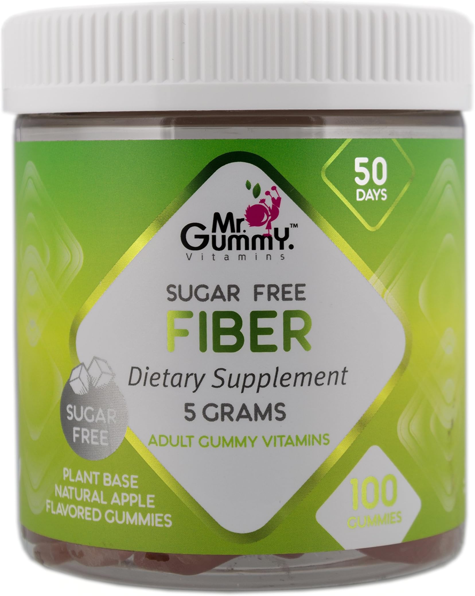 Mr Gummy Vitamins Fiber Sugar Free Premium Supplement | 100% Natural Dietary Fiber Probiotic Digestive Health Gummies - Gluten, Soy & Dairy Free | [100 Gummies, 50-Day Supply] | for Men and Women