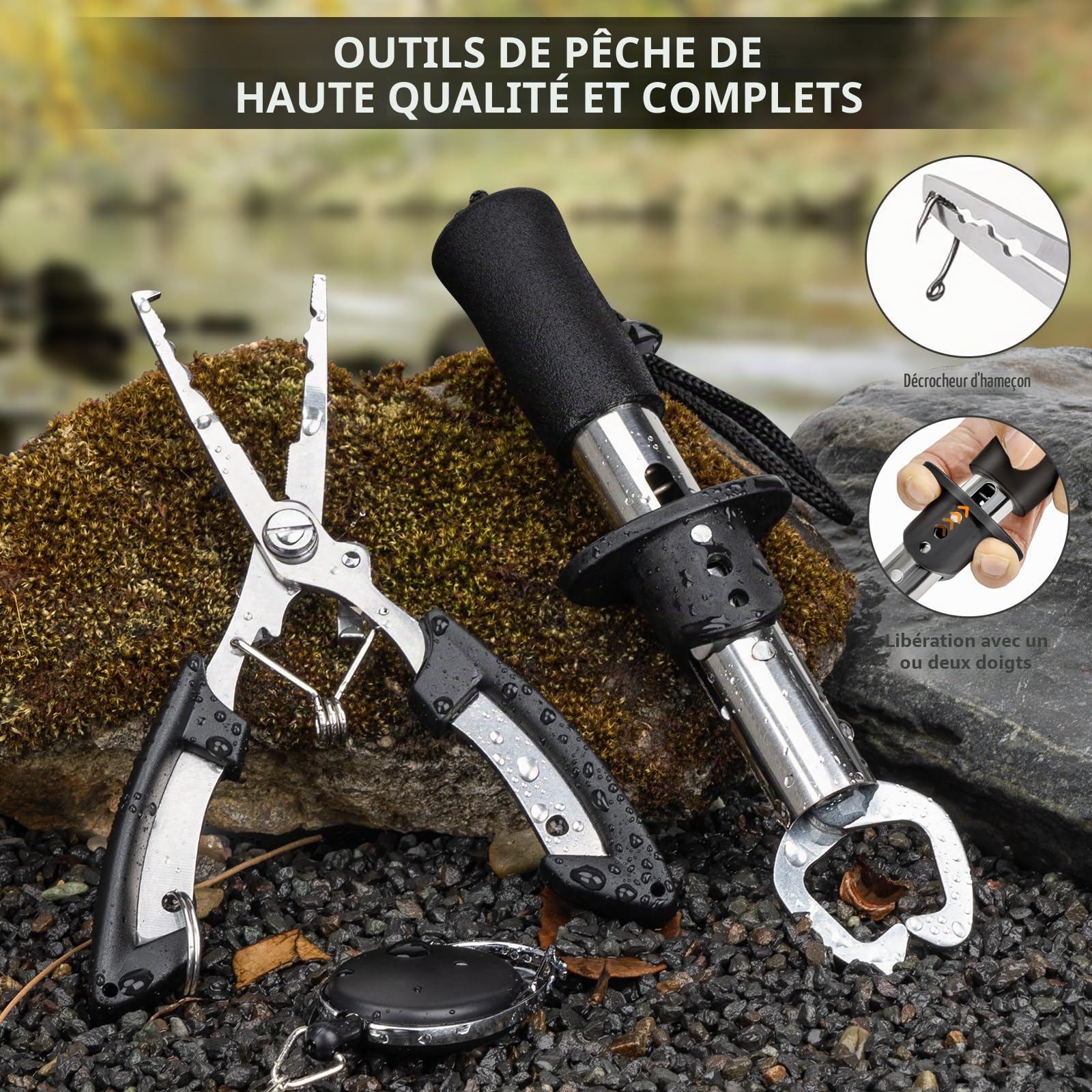 THKFISH Sac à dos de pêche avec support de canne, kit d'outils de pêche, sac résistant à l'eau avec kit de leurres de pêche, boîte de matériel de pêche et ensemble de pinces pour homme et femme