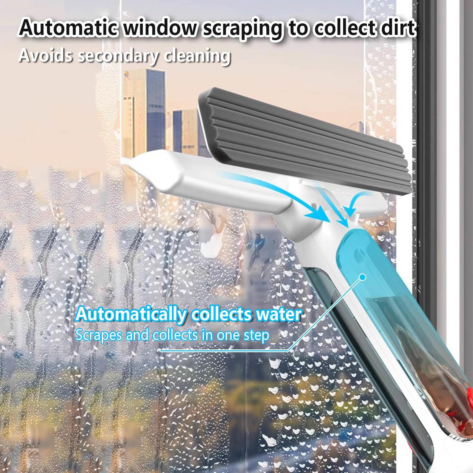 4 en 1 Spray Limpiacristales con Varilla De Extensión, Rasqueta Limpiacristales con Colector De Aguas Residuales Y 5 Paños para Ventanas Altas Interiores/Exteriores