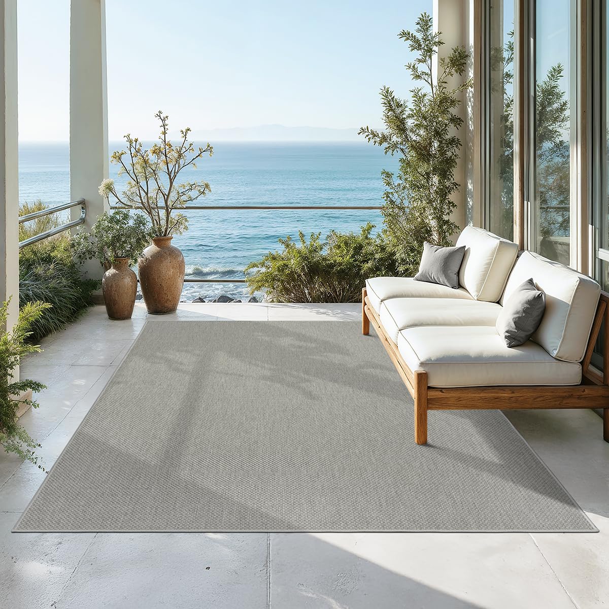 Mia´s Teppiche Malaga Outdoor Teppich Wetterfest – Balkonteppich & Terrassenteppich, Indoor Outdoor Flachgewebe, Waschbar, UV-beständig & Pflegeleicht, Grau, 240 x 340 cm